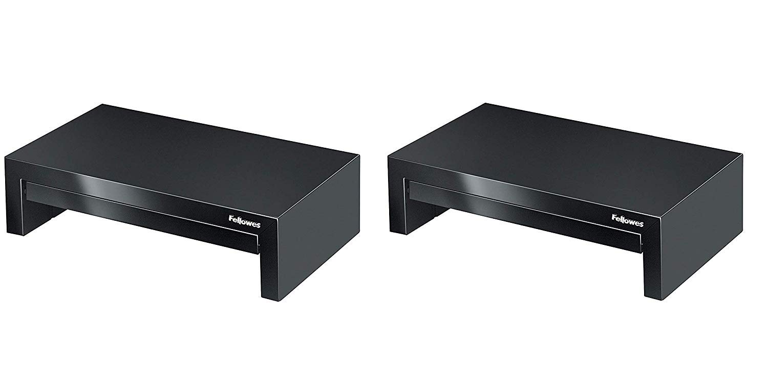 Fellowes Designer Suites Monitor Stand Riser - 2 Pack Set for Home & Office Workspace, Ergonomic Computer Screen Elevator for Better Posture and Desk Organization