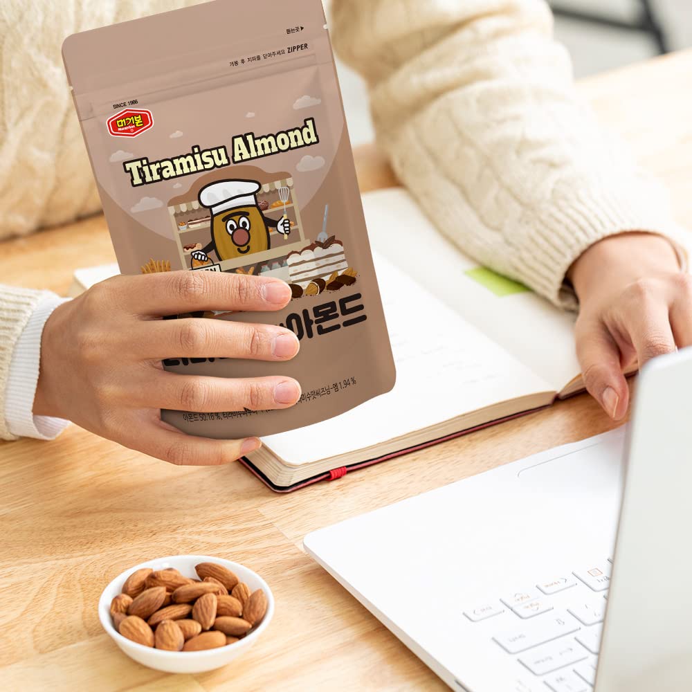 MURGERBON Tiramisu Chocolate Covered Almonds 6.7oz (190g) - Korean Style Snack, Resealable Bag, Bulk Almonds - Perfect for Office, School, Travel & Gifts - Healthy Nut Snack for Adults & Kids - Chocolate Coated Almond Treats - Pack of 1