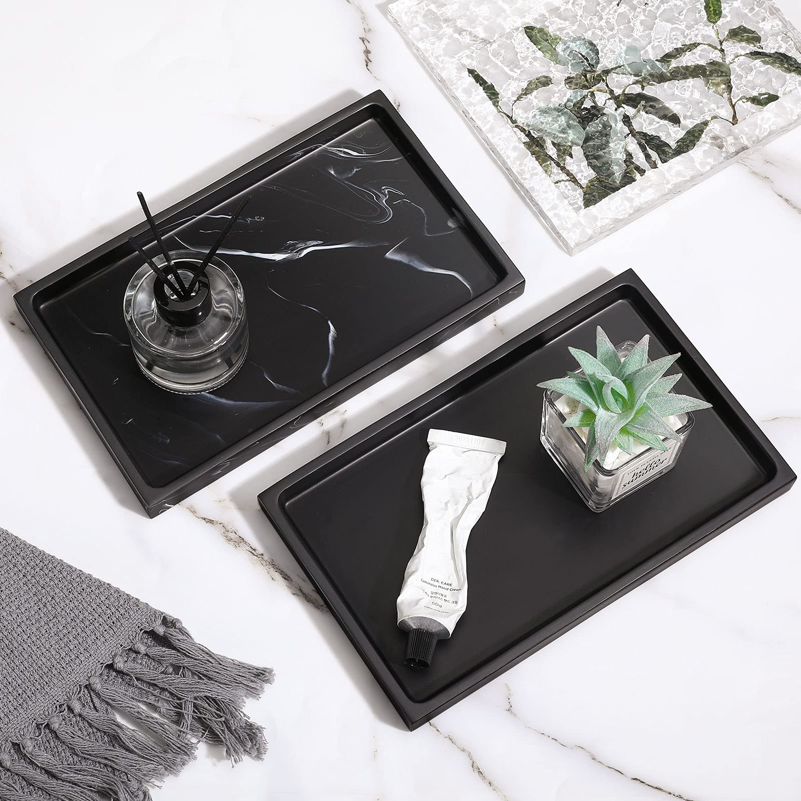 Luxspire Resin Bathroom Vanity Tray - Matte Ink Black Jewelry Ring Dish Organizer for Perfume, Candles, Soap & Towels | Countertop Storage Solution for Dresser, Kitchen Sink & Bathroom Accessories | Perfect for Home Decor, Gift Giving & Spa Day Organization