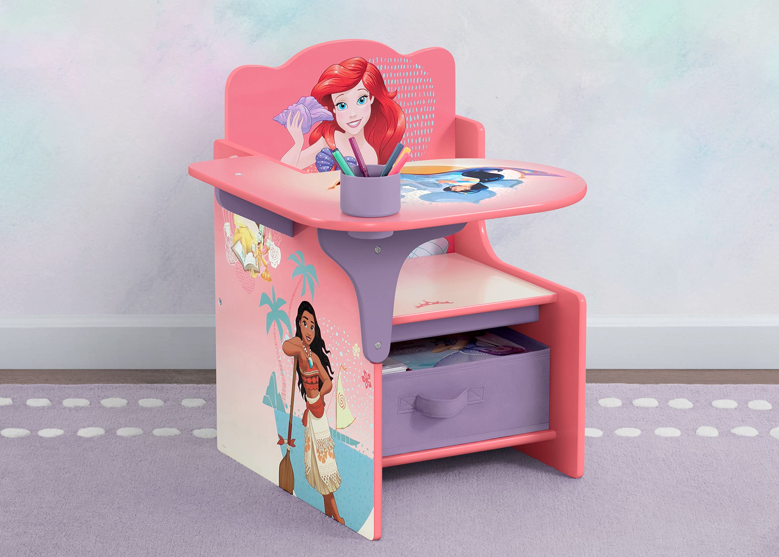 Delta Children Disney Princess Chair Desk with Storage Bin & Deluxe Toy Box - Kids Study Desk for Girls, Toddler Playroom Furniture for Reading & Arts & Crafts
