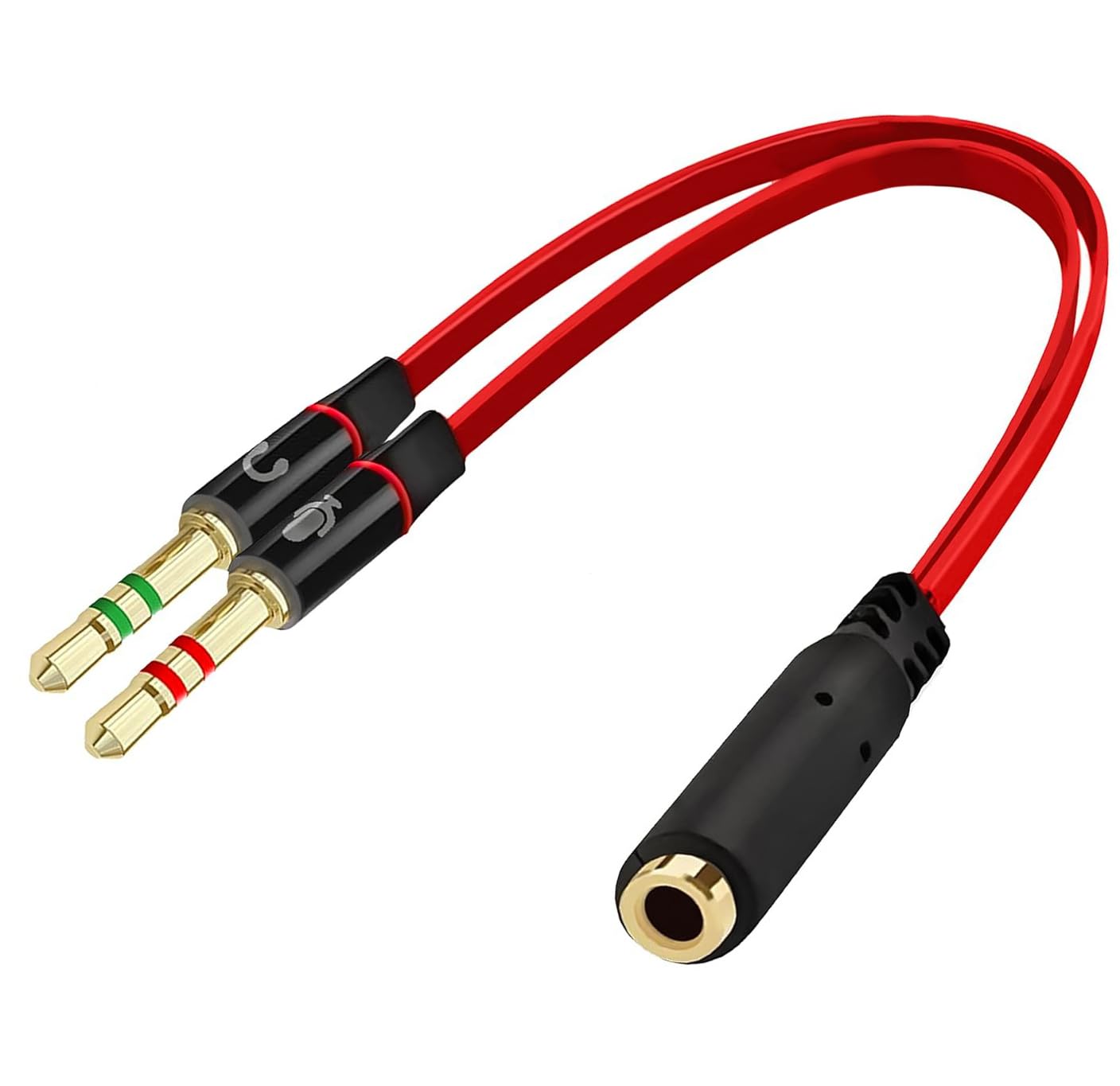 Maeline 3.5mm Headphone Splitter Adapter - Dual Male to Female Mic Audio Cable for PC, Gaming Headset, Laptop, Speaker - Perfect for Online Gaming, Conference Calls & Music Sharing (Red)