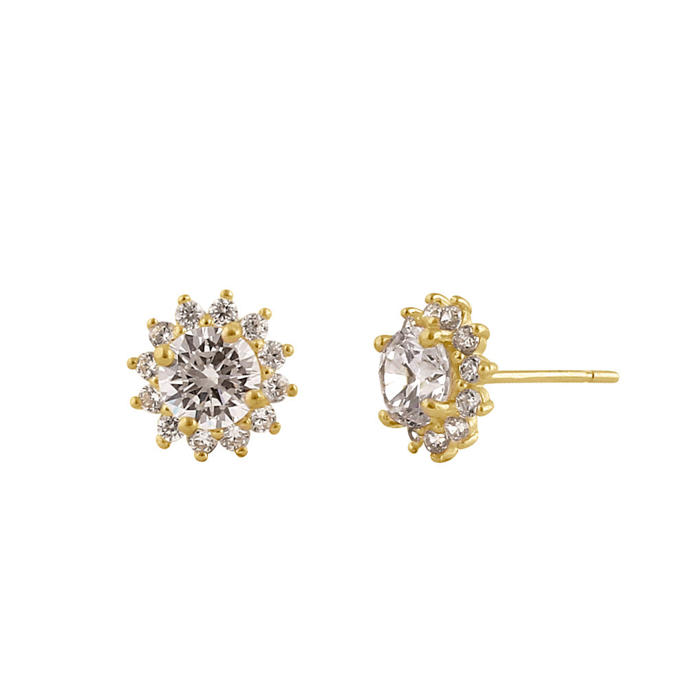 14K Solid Gold Sun Stud Earrings with CZ Stones – Perfect for Everyday Wear, Parties & Gifts