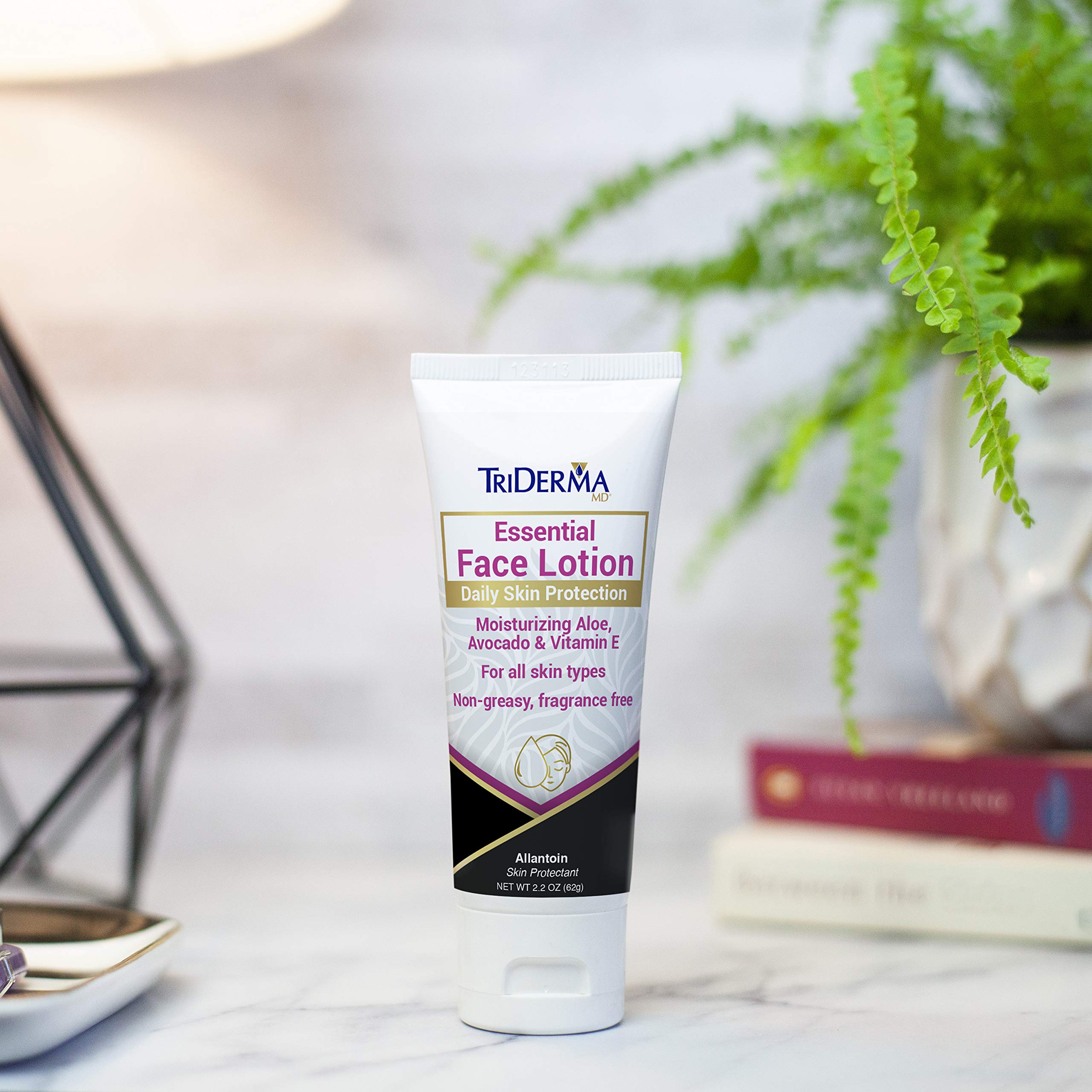 TriDerma Essential Face Lotion - Daily Moisturizer for Dry Skin & Lips, Soothes & Protects with SPF - 2.2 oz Travel Size Tube - Perfect for On-the-Go Skincare & Airplane Essentials