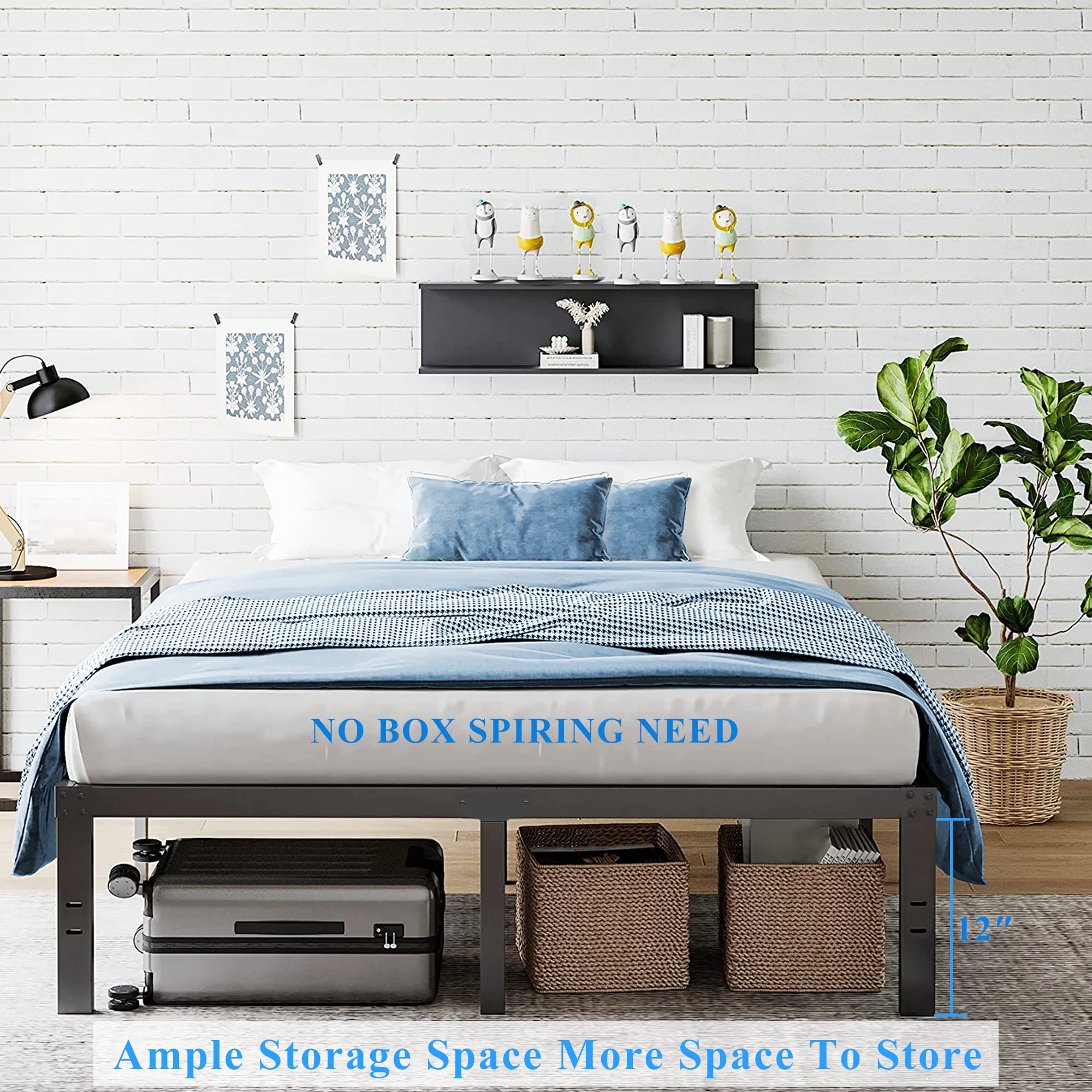 14 Inch Heavy Duty Metal Queen Bed Frame - No Box Spring Needed, Supports Up to 3500lbs | Sturdy Platform Bed for Master Bedroom, Guest Room & Small Spaces