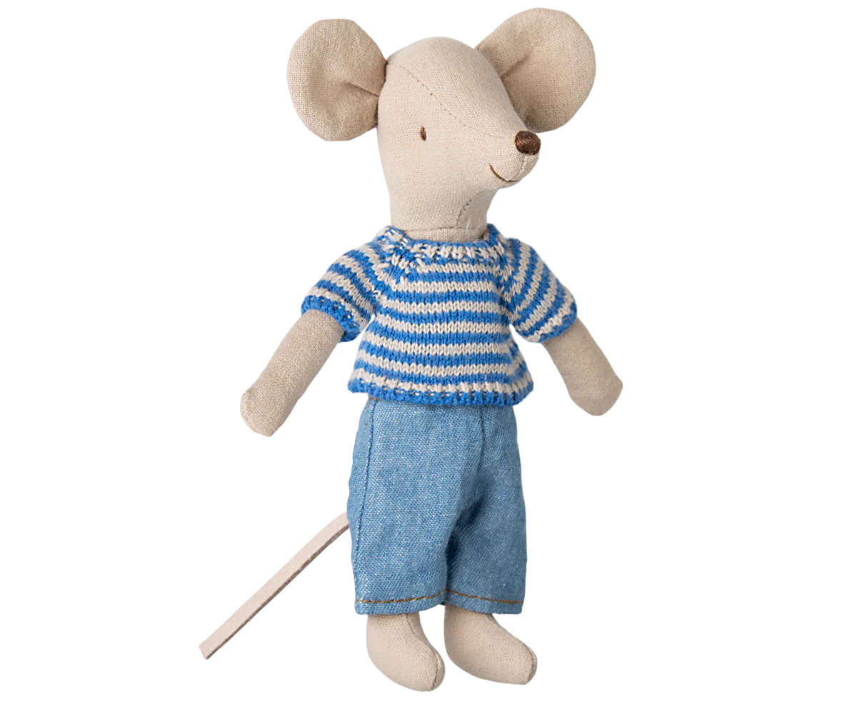 Big Brother Mouse Knitted Sweater and Pants Set - Soft Blue Winter Outfit for Kids | Perfect for Family Photos, Holiday Gifts & Cozy Indoor Play