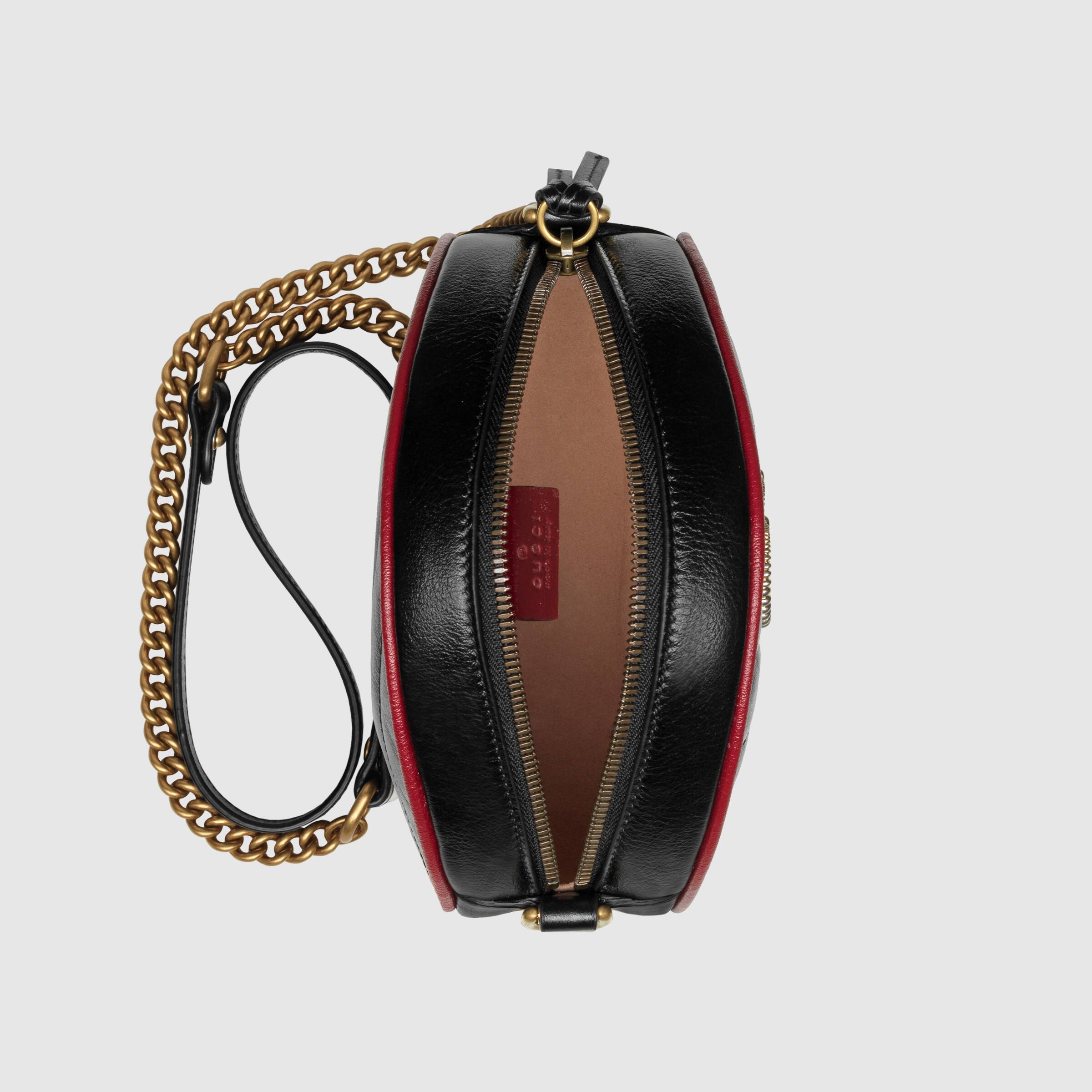 Gucci GG Marmont Mini Round Shoulder Bag Black Cerise - Luxury Leather Crossbody Purse for Women, Perfect for Date Night & Evening Events