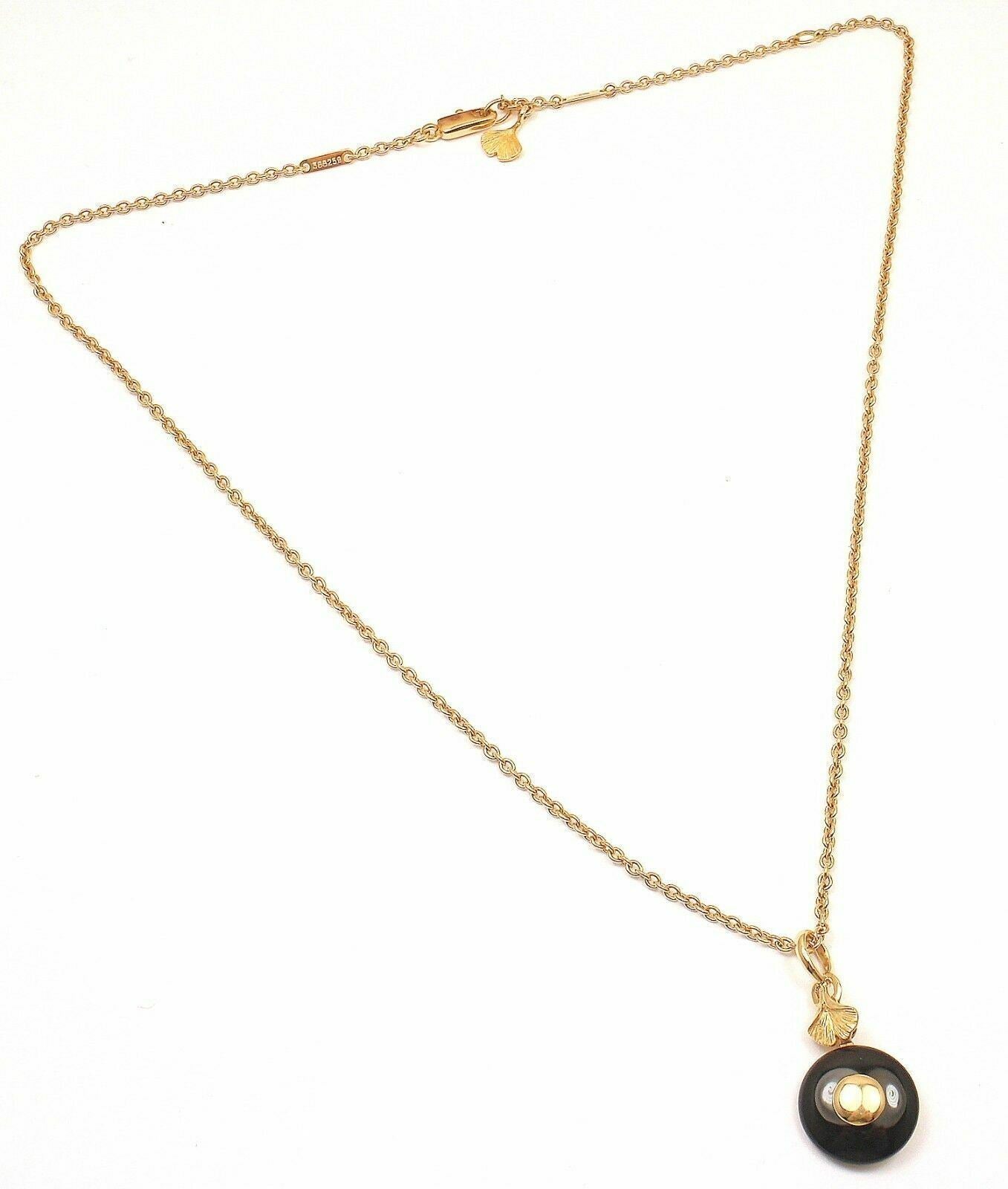 Authentic Carrera Y Carrera 18k Yellow Gold Ginkgo Onyx Pendant Necklace for Women - Elegant Layered Jewelry Gift for Anniversary, Birthday & Special Occasions