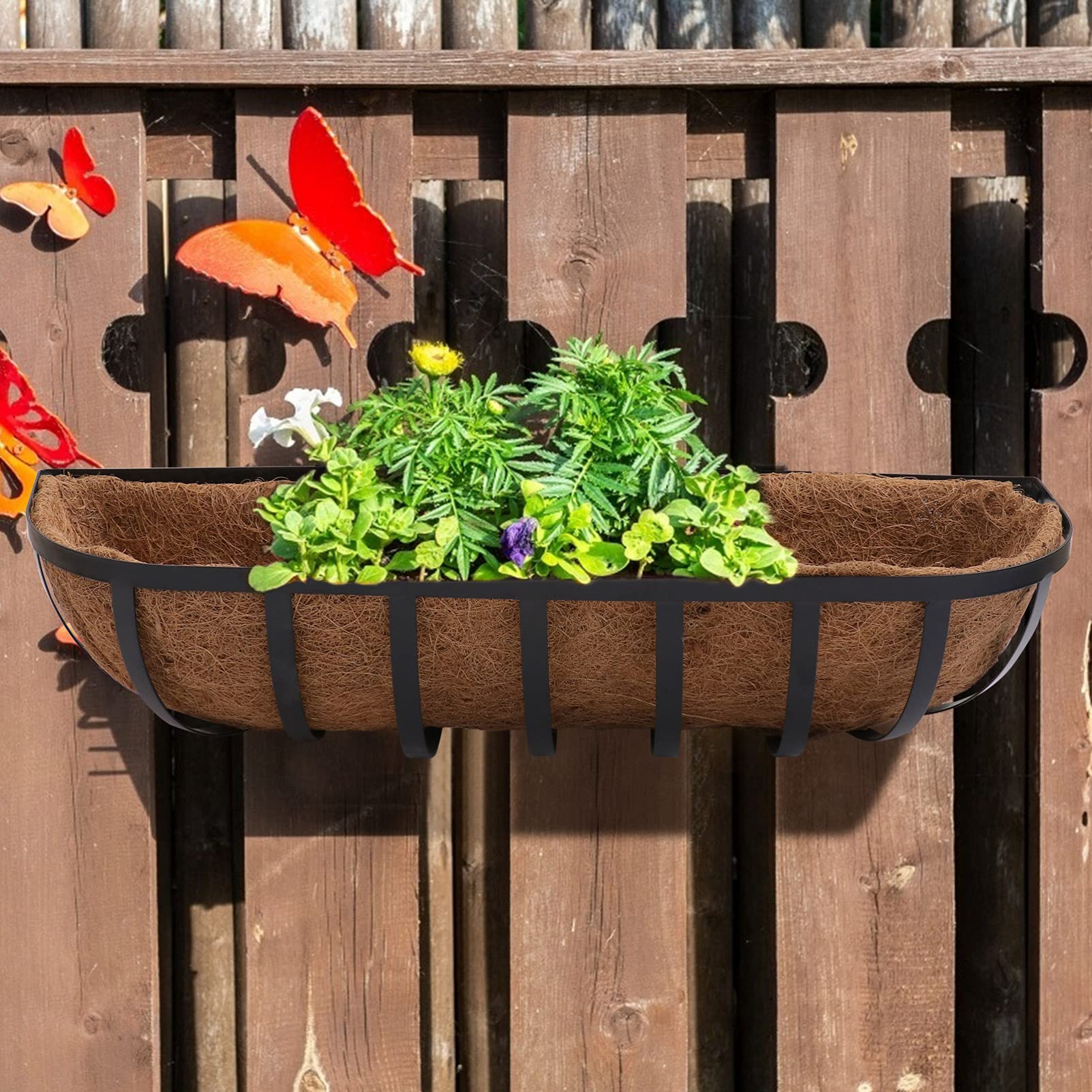 1pc Coconut Palm Hanging Basket - Decorative Metal Hanging Flower Pot for Succulents & Plants - Outdoor Iron Art Planter with Coir Liner - Perfect for Garden, Patio, Balcony & Boho Home Decor
