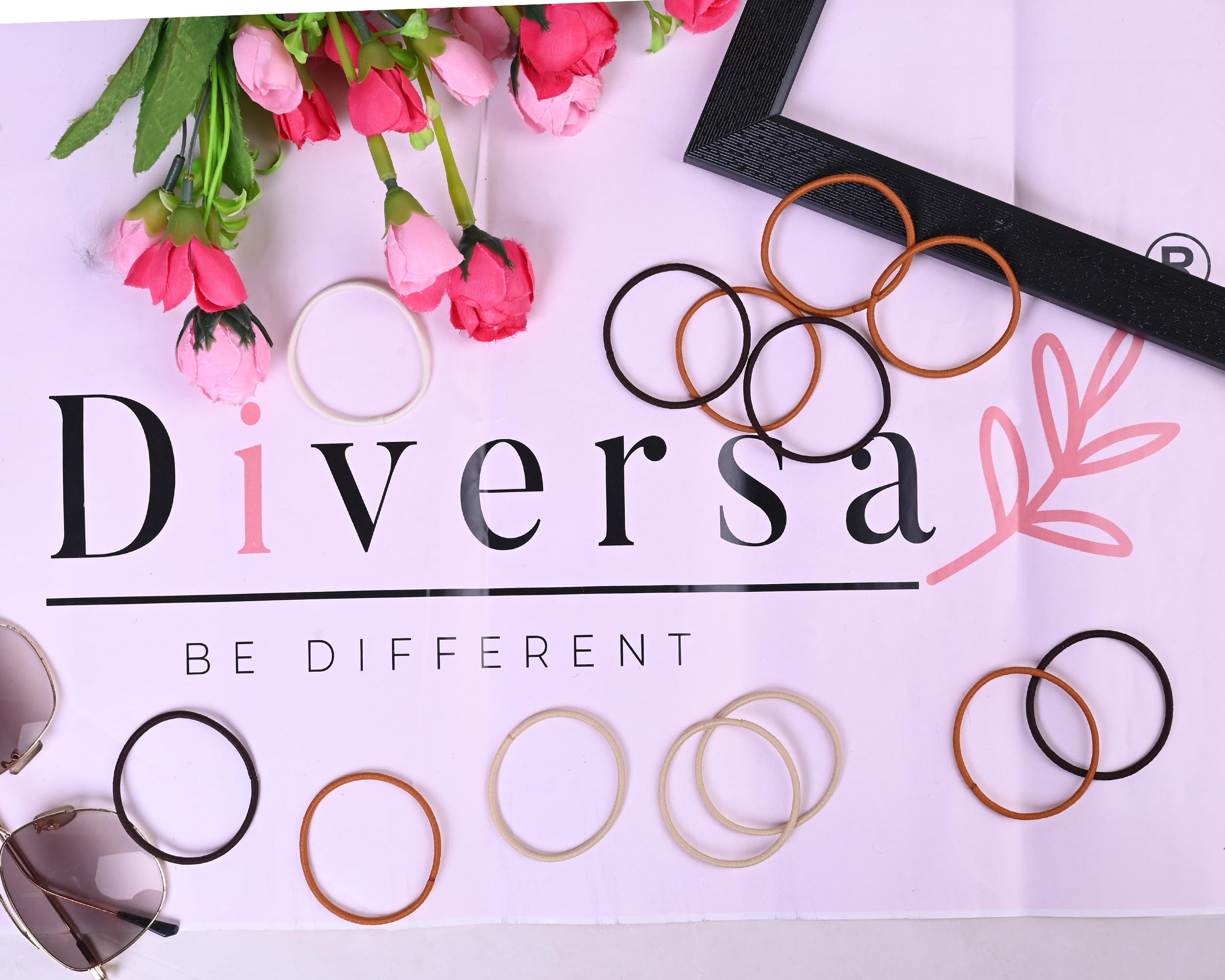 Diversa 30-Piece No Metal Hair Ties - 4mm Soft Elastic Hair Bands for Women, Thick & Curly Hair - Bright Color Ponytail Holders for Daily Use, Workout, School & Office (Dark English)