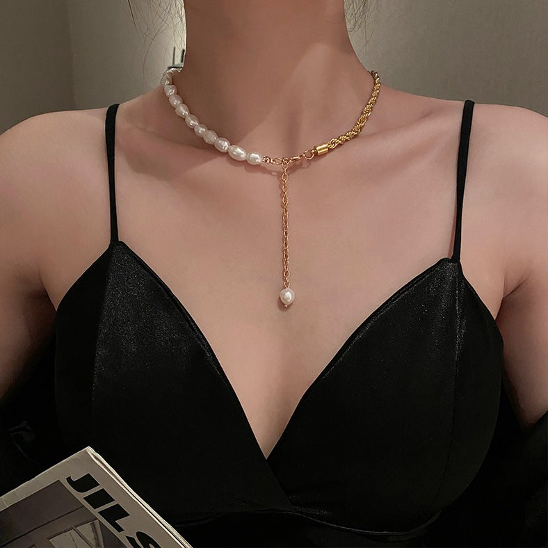 Baroque Freshwater Pearl Half Necklace with Rope Chain - Elegant Boho Jewelry for Women | Perfect for Weddings, Parties & Everyday Wear | HN904