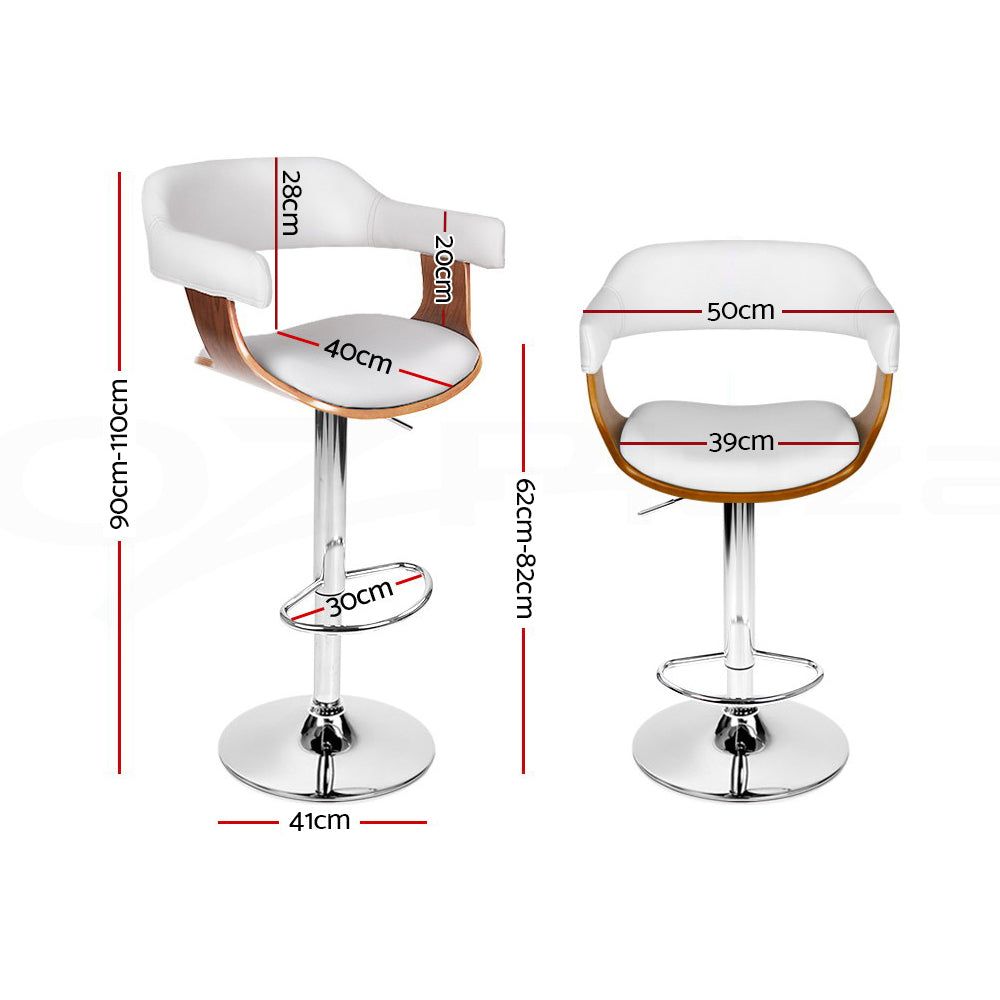 Adjustable Height Leather Bar Stools with Armrests - White Gas Lift Swivel Stool for Kitchen Island, Breakfast Bar & Home Decor