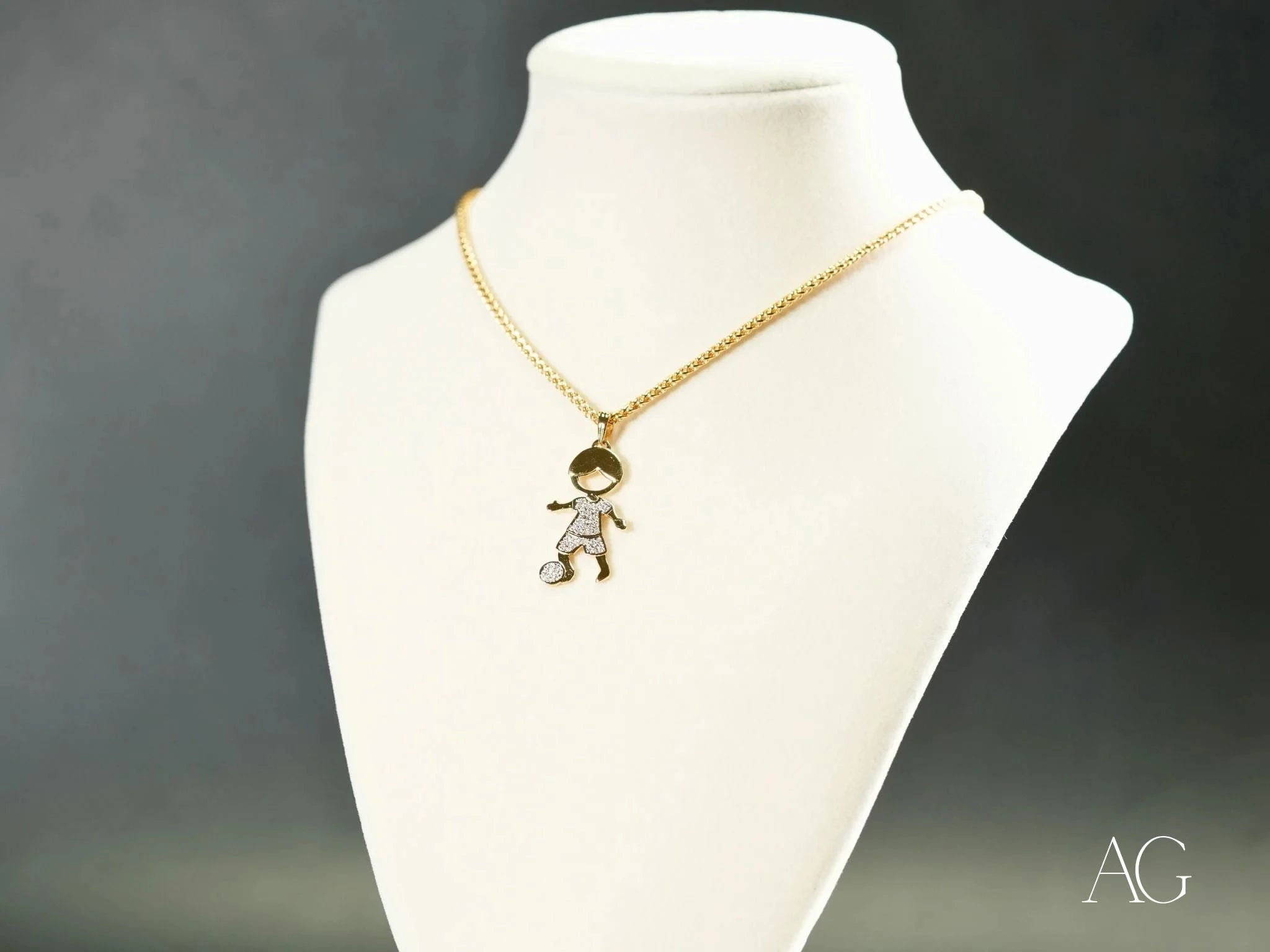 18K Gold CZ Boy with Ball or Girl Dancing Pendant Necklace - Elegant Jewelry Gift for Women, Perfect for Birthdays, Anniversaries & Special Occasions