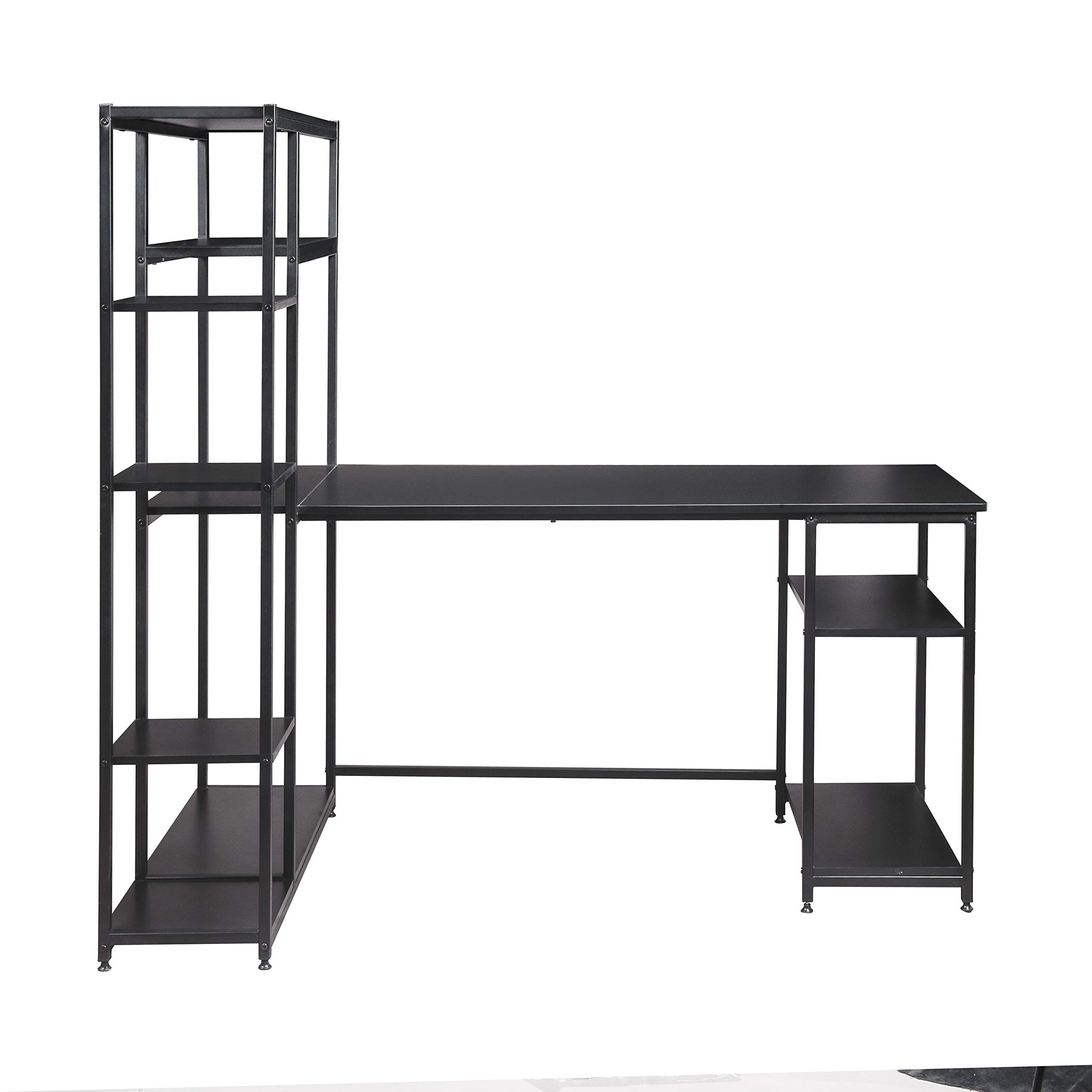 KLMM Black Gaming Desk with Bookshelves & Storage - Home Office & Study