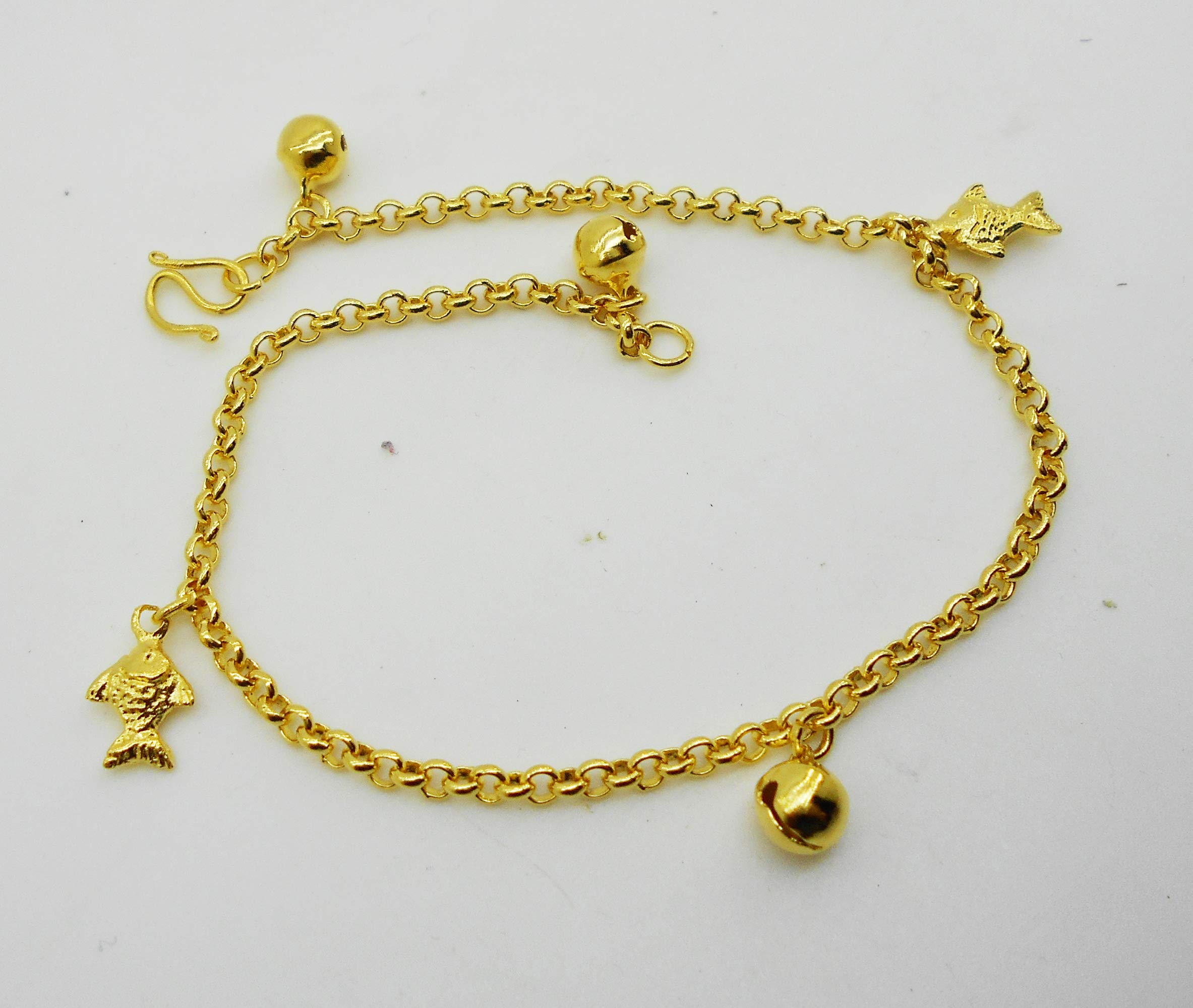 24K Gold Plated Thai Baht Fish Bell Ankle Bracelet - 9 Inch Adjustable Foot Chain Jewelry for Women - Perfect for Festivals, Beach Parties & Boho Fashion Accessories