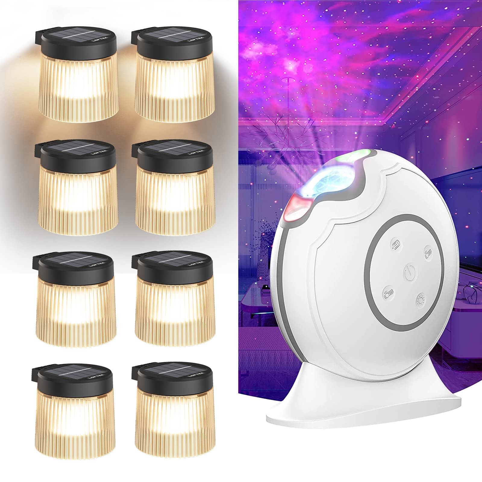 LOFTEK Galaxy Projector Star Light with Laser Nebula - Solar Powered Outdoor Garden Lights (8 Pack) - Waterproof Auto On/Off Night Projector for Bedroom, Party, Home Decor & Landscape Lighting