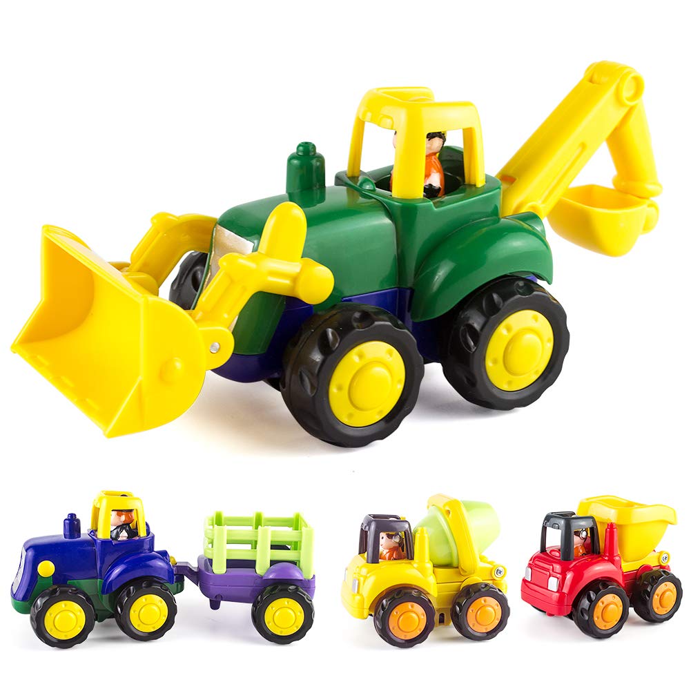 Kidpal Toy Cars for Toddlers 1-3 Years - 4 Construction Vehicles Set for Play & Learning