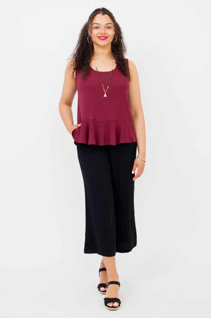 Ginny Tank Top - Burgundy Linen Bamboo Blend Women's Casual Shirt - Perfect for Summer Outfits, Beachwear & Layering