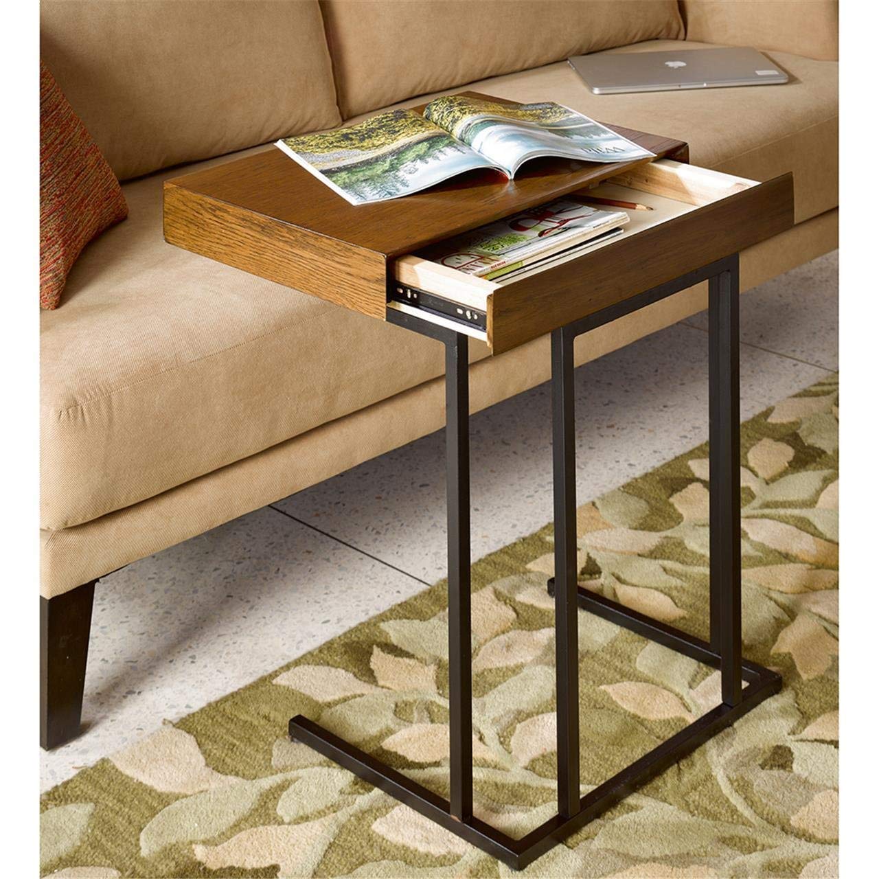 Madison Park Wynn Modern Wood & Metal Laptop Stand with Drawer - Accent Side Table for Home Office, Bedroom & Living Room - Perfect for Snacks, Books & Small Spaces