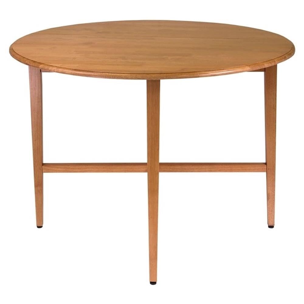 Pemberly Row Round Drop Leaf Contemporary Solid Wood Dining Table in Light Oak - Perfect for Small Spaces, Kitchen Nooks & Cozy Dining Rooms