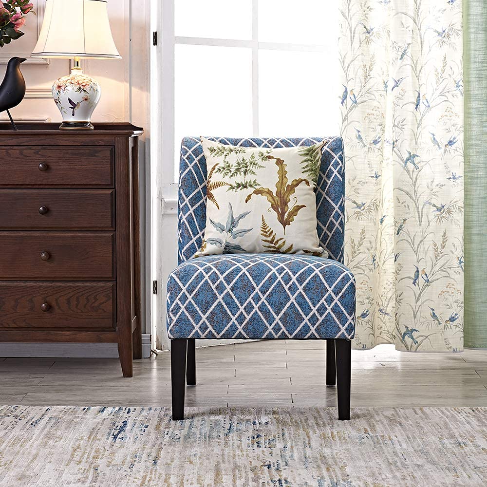 Modern Accent Chair - Blue Stripes Polyester Fabric Upholstered, Urban Style Armless Dining Side Chair with Solid Wood Legs (Set of 2) - Perfect for Kitchen, Living Room, Home Office & Small Space Decor