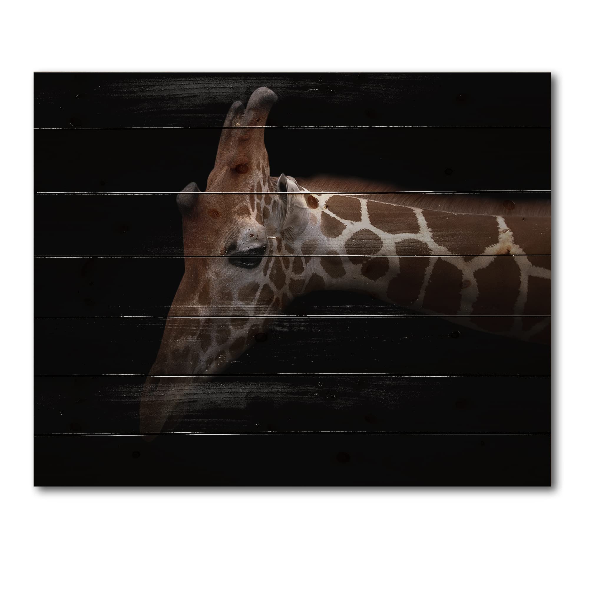 DesignQ Giraffe Portrait Farmhouse Wood Wall Decor - Black Wood Wall Art, Large Animal Wood Panel Print on Natural Pine - Perfect for Living Room, Bedroom & Nursery Decor
