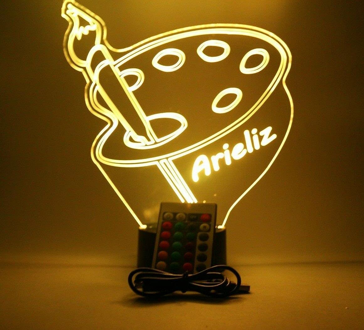 Custom LED Artist Palette Night Light with Remote - 16 Color Changing Modes, Dimmable, Personalized Engraved Name - Perfect for Painting Studios, Home Decor & Unique Gifts for Artists
