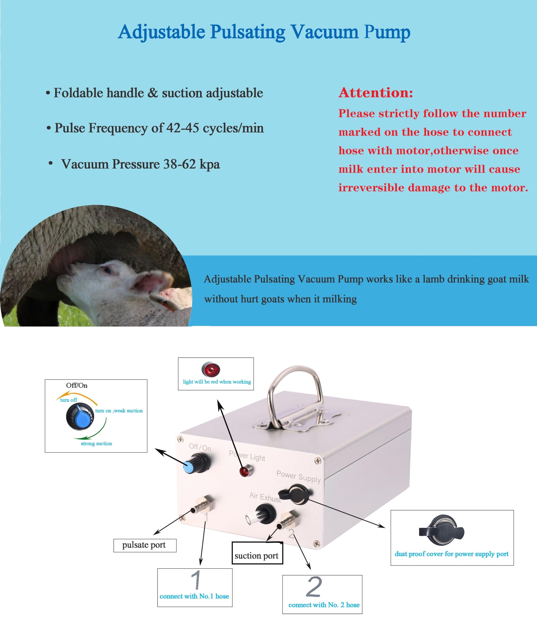 Lyfreen 3L Electric Goat Milking Machine with Auto Stop & Adjustable Speed - Stainless Steel Bucket, Pulsating Pump, Check Valve & Cleaning Brush - Perfect for Small Farms, Homesteads & Dairy Goat Owners