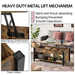 Yaheetech Rustic Lift Top Coffee Table with Hidden Storage & Shelf - 47.5