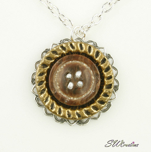 Topaz Brown Pearl Button Pendant Necklace - Elegant Jewelry for Women, Perfect for Weddings, Parties & Special Occasions
