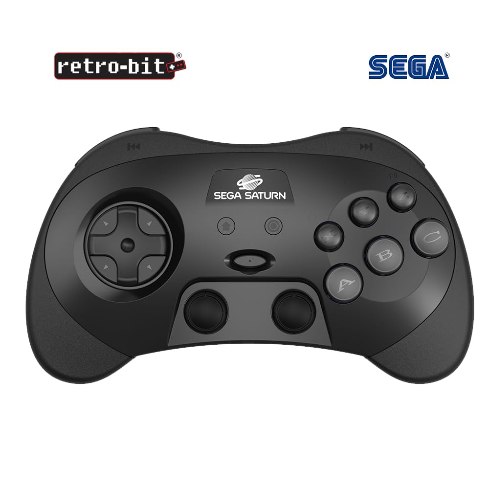 Retro-Bit SEGA Saturn 2.4GHz Wireless Pro Controller - Compatible with Sega Saturn, Genesis Mini, Nintendo Switch, PC & Mac - Dual Receiver Bundle - Black - Perfect for Retro Gaming & Modern Consoles