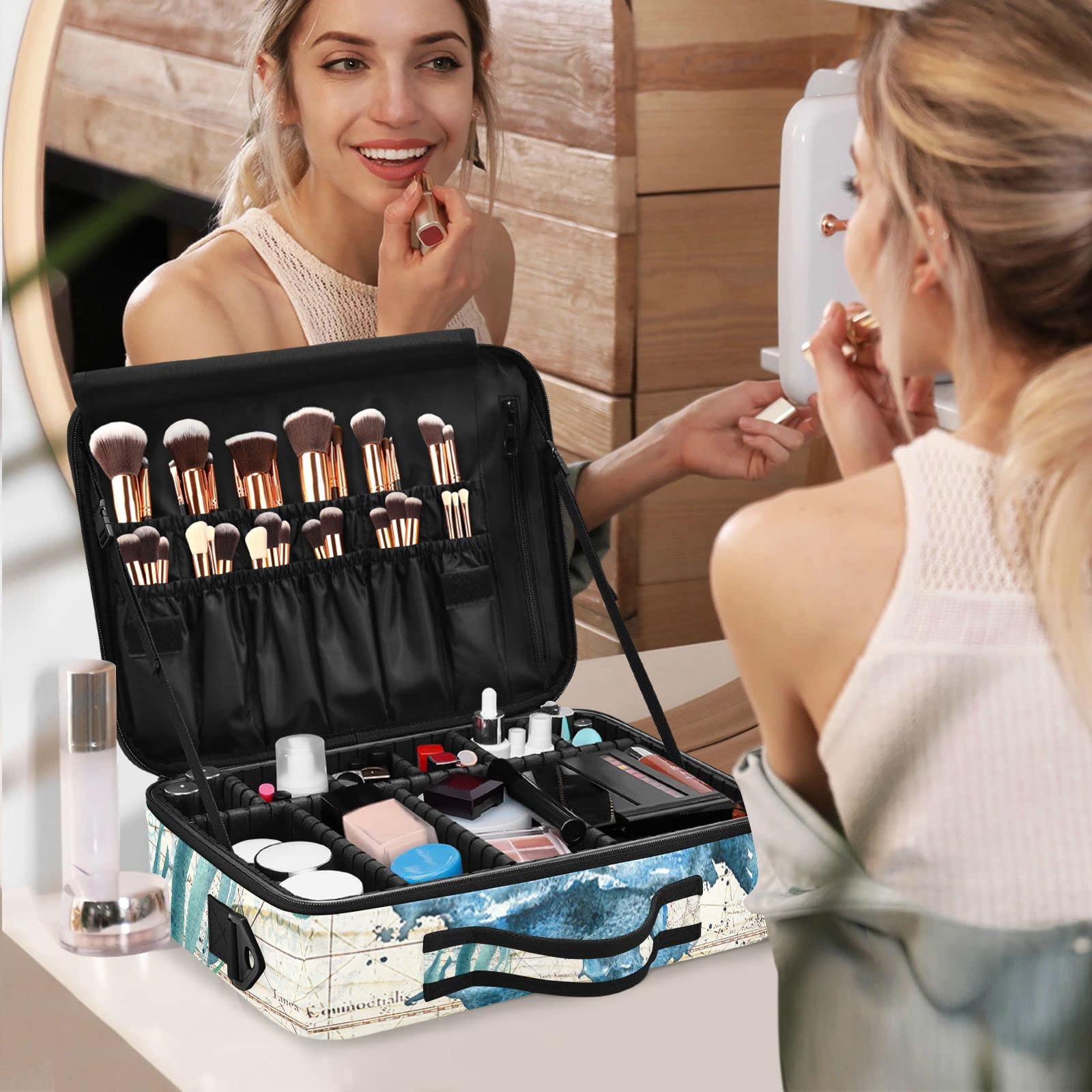 Modern Cow Texture Cosmetic Bag - Travel Organizer for Women & Girls, Perfect for Brushes & Toiletry Gifts