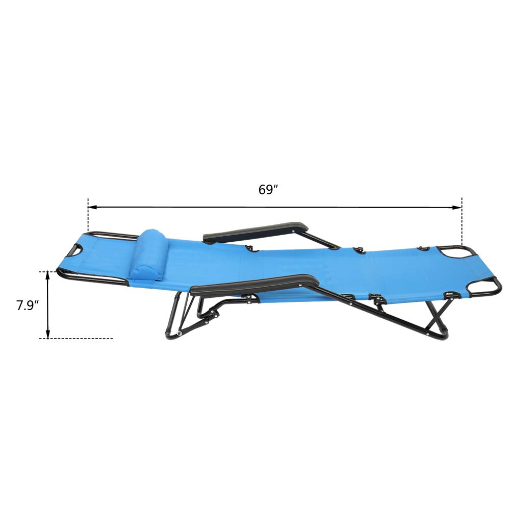 Adjustable Foldable Outdoor Lounge Chair - Portable Reclining Patio Chair for Beach, Pool, Garden & Backyard - Dual Purpose Extendable Folding Bench with Comfortable Cushion (Blue) - Perfect for Relaxing, Sunbathing and Outdoor Gatherings