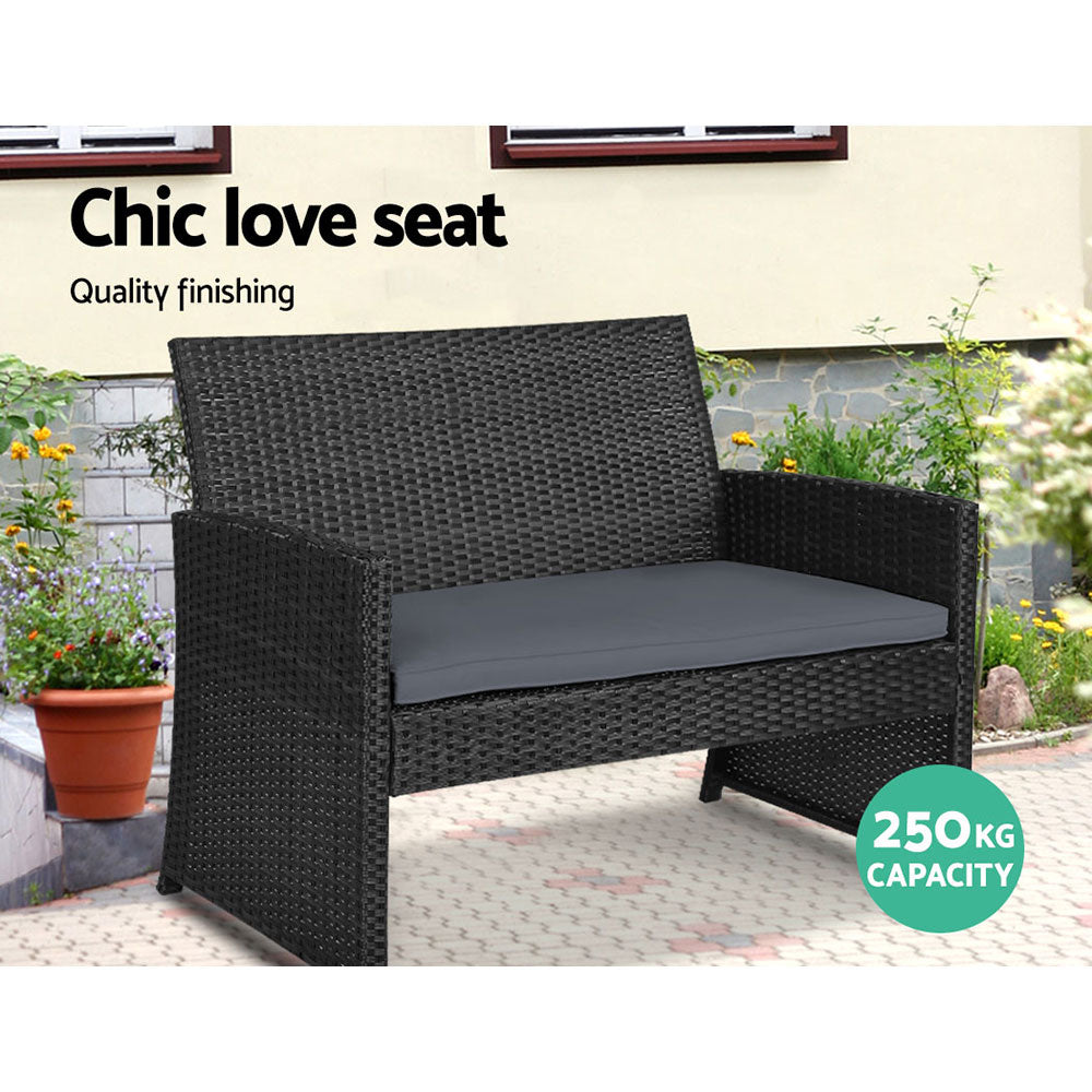 4-Piece Outdoor Rattan Sofa Set with Table - Black Patio Garden Furniture for Backyard, Poolside & Terrace Relaxation