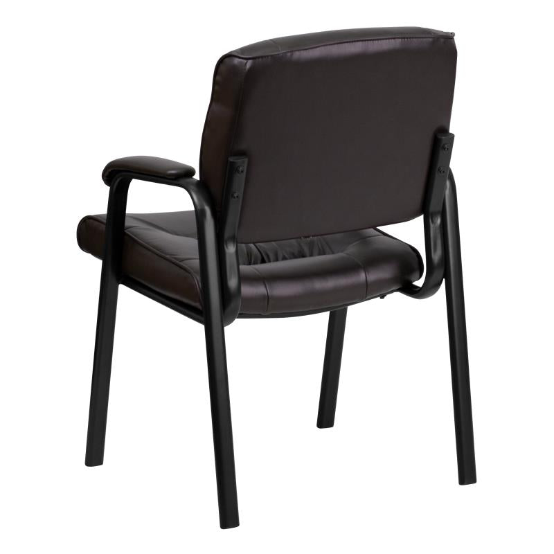 Premium FLASH Haeger Leather Executive Office Chair - Black Metal Frame Reception Seating for Professional Workspaces & Conference Rooms