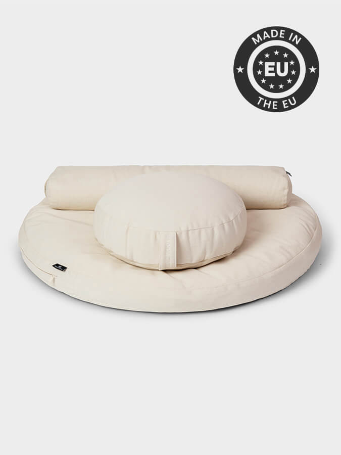 Organic Round Yoga Meditation Cushion Set - Zafu & Zabuton for Comfortable Seated Practice | Perfect for Yoga Studios, Home Meditation & Pranayama Breathing Exercises