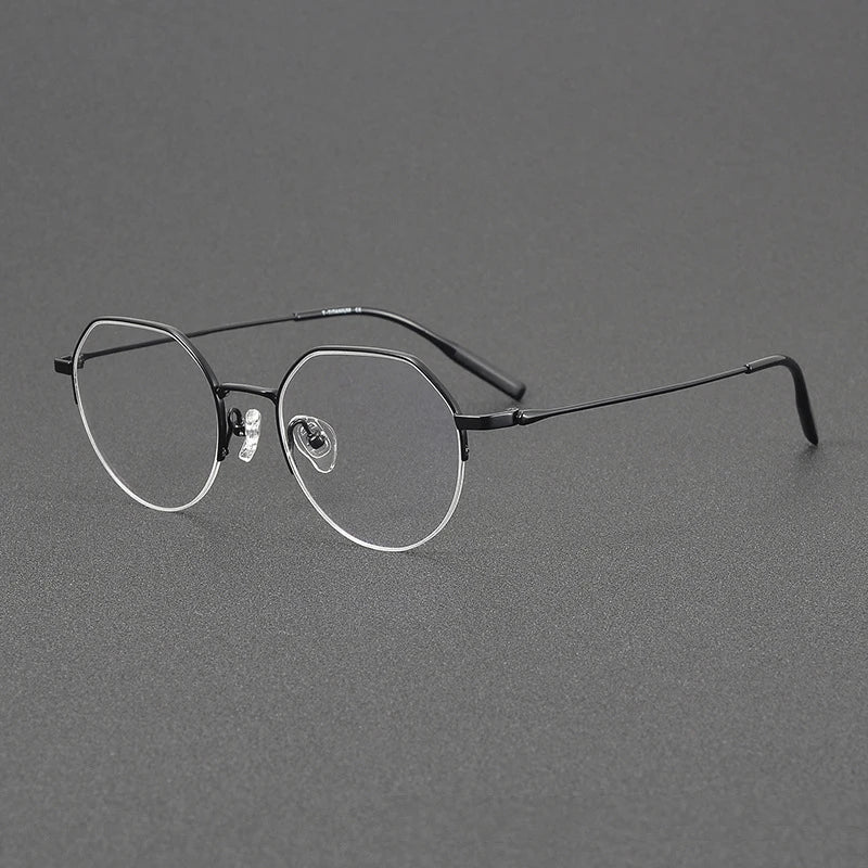 Unisex Black Titanium Semi-Rimless Flat Top Round Eyeglasses Frame 81035 - Stylish & Lightweight for Work, Reading & Everyday Wear