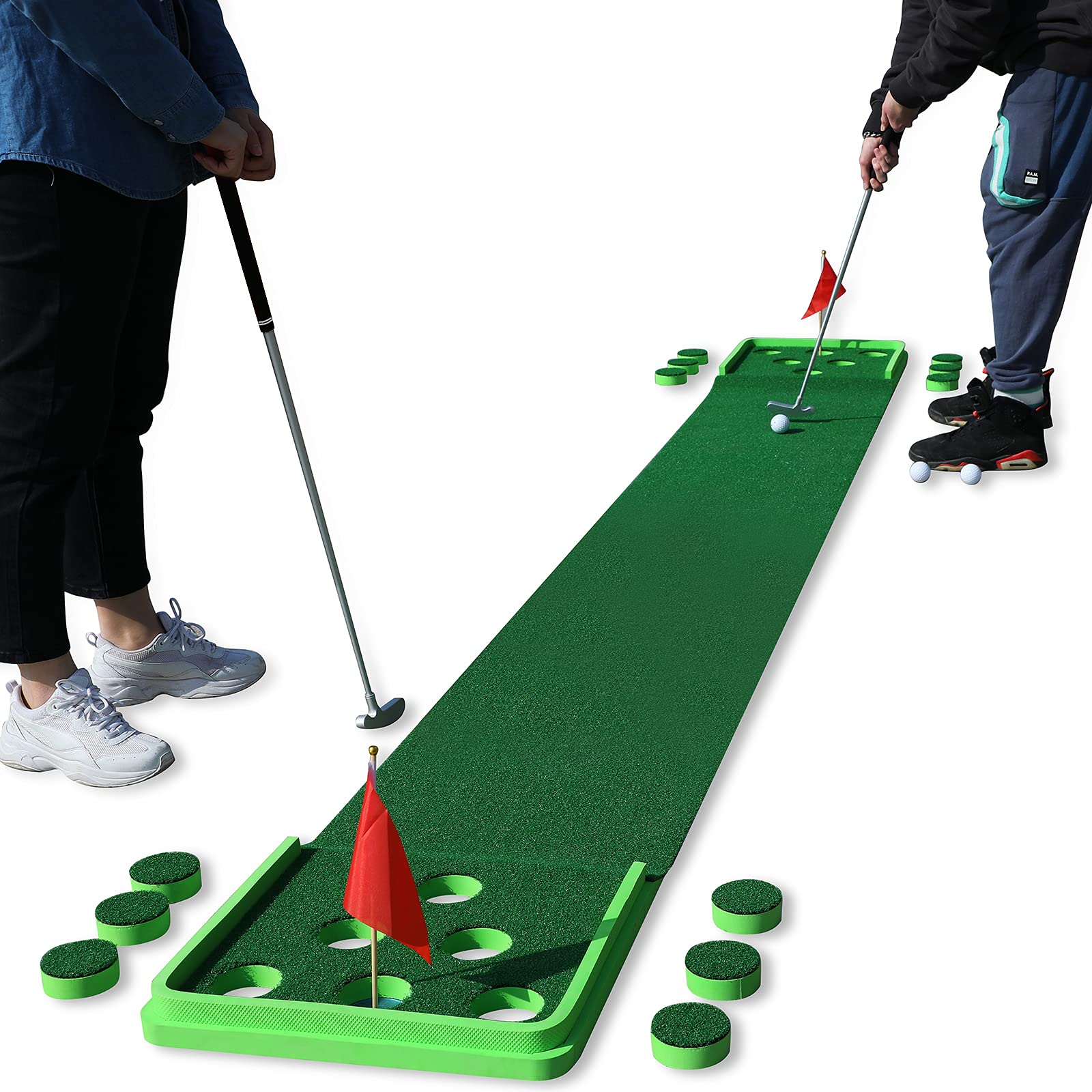 SPRAWL Golf Pong Game Set - Indoor/Outdoor Putting Mat with Golf Putters for Practice & Training | Perfect Golf Gift for Home, Office, Backyard | Great for Parties, Family Fun & Skill Improvement
