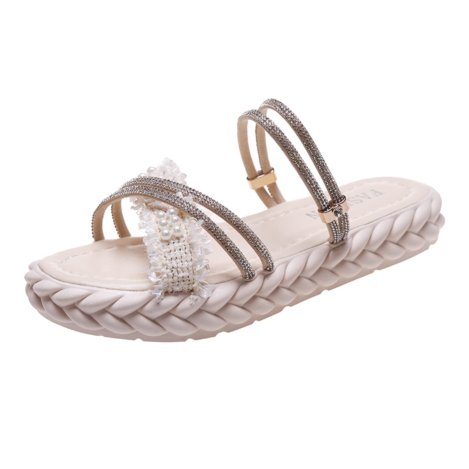 **Women's Thick Comfort Sandals - Fashionable Beaded Slippers with Round Toe & Thick Sole - Perfect for Beach, Vacation, and Summer Outfits**