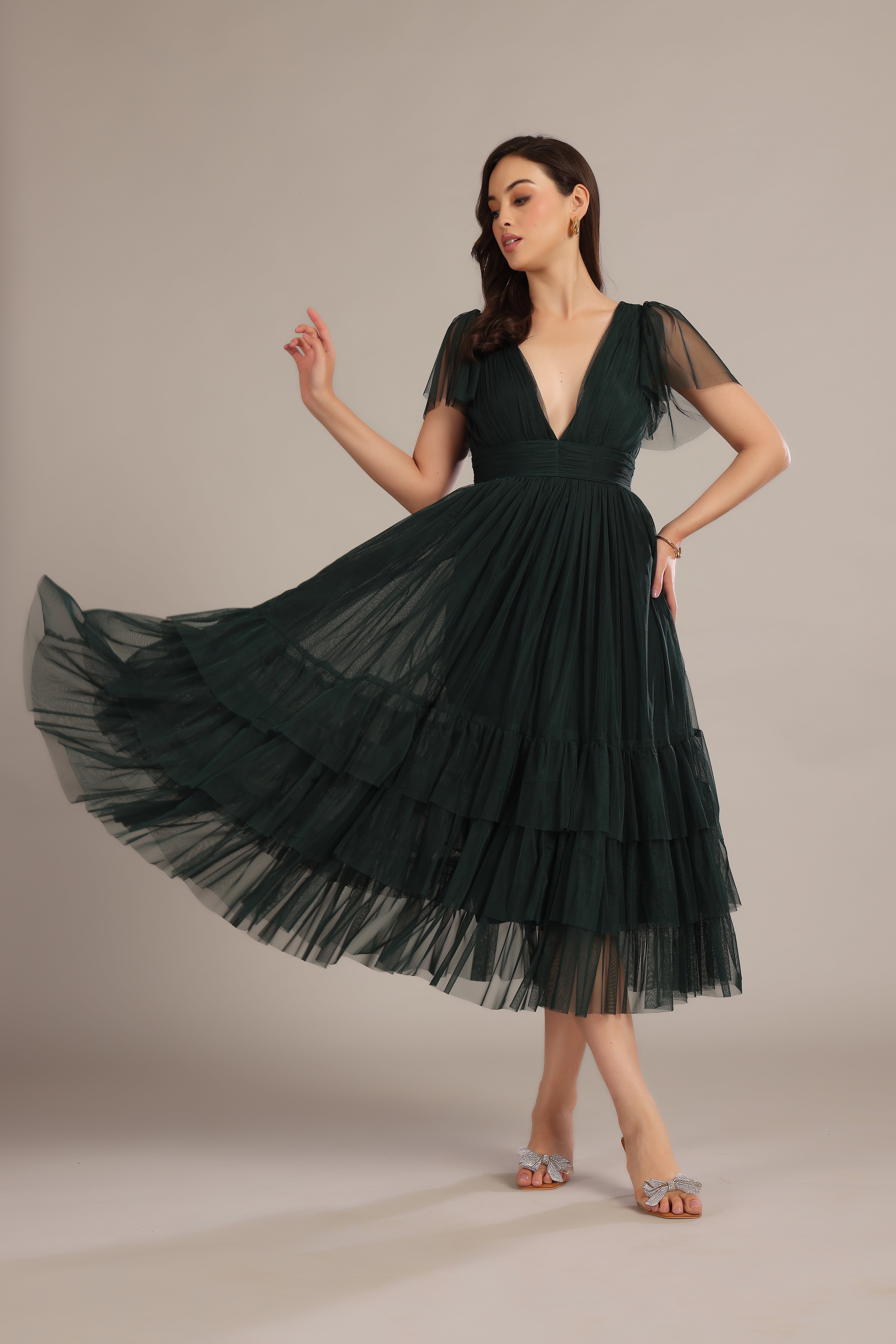 Madison Forest Green Midi Bridesmaid Dress - Elegant A-Line Formal Gown for Weddings, Prom & Special Occasions