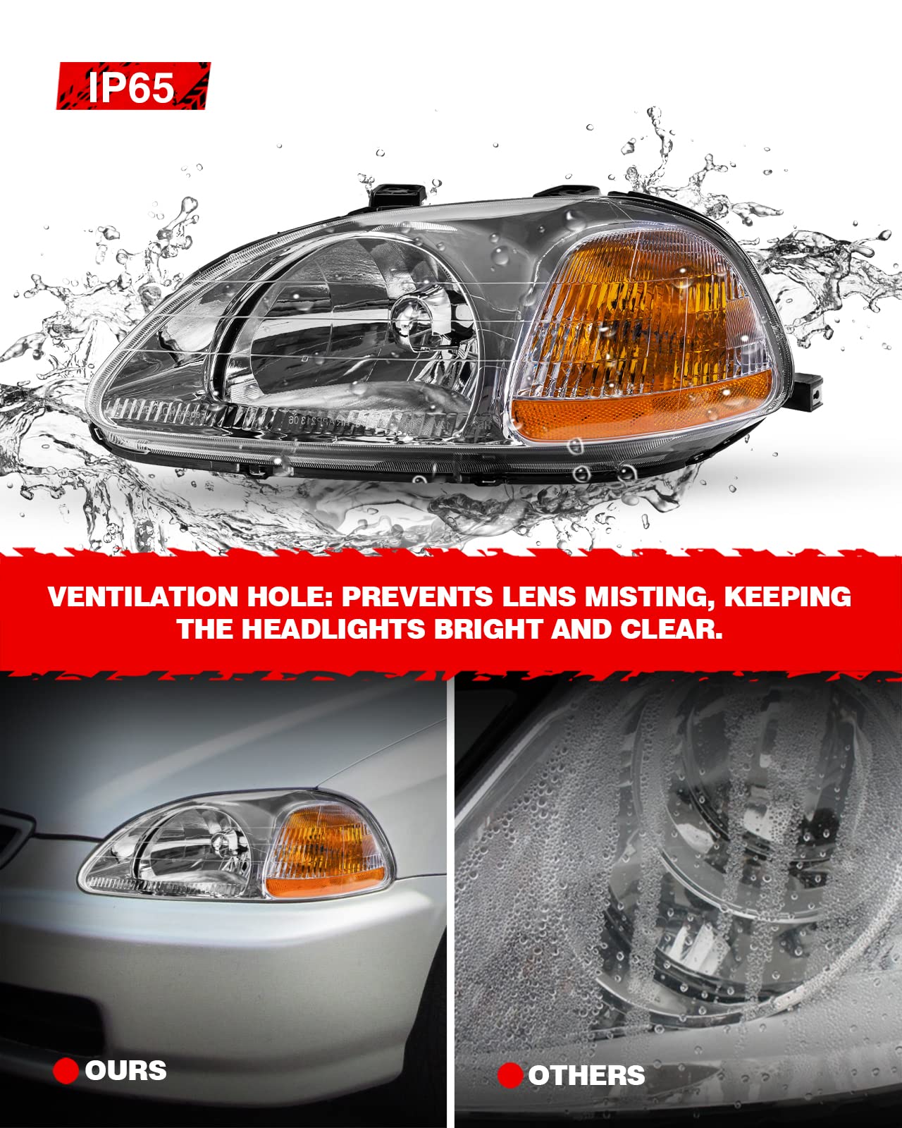 Torchbeam Headlight Assembly Replacement for Honda Civic & Toyota Tacoma 1996-1998 - Chrome Housing with Clear Lens (Driver & Passenger Side) - Perfect for Night Driving & Auto Restoration Projects