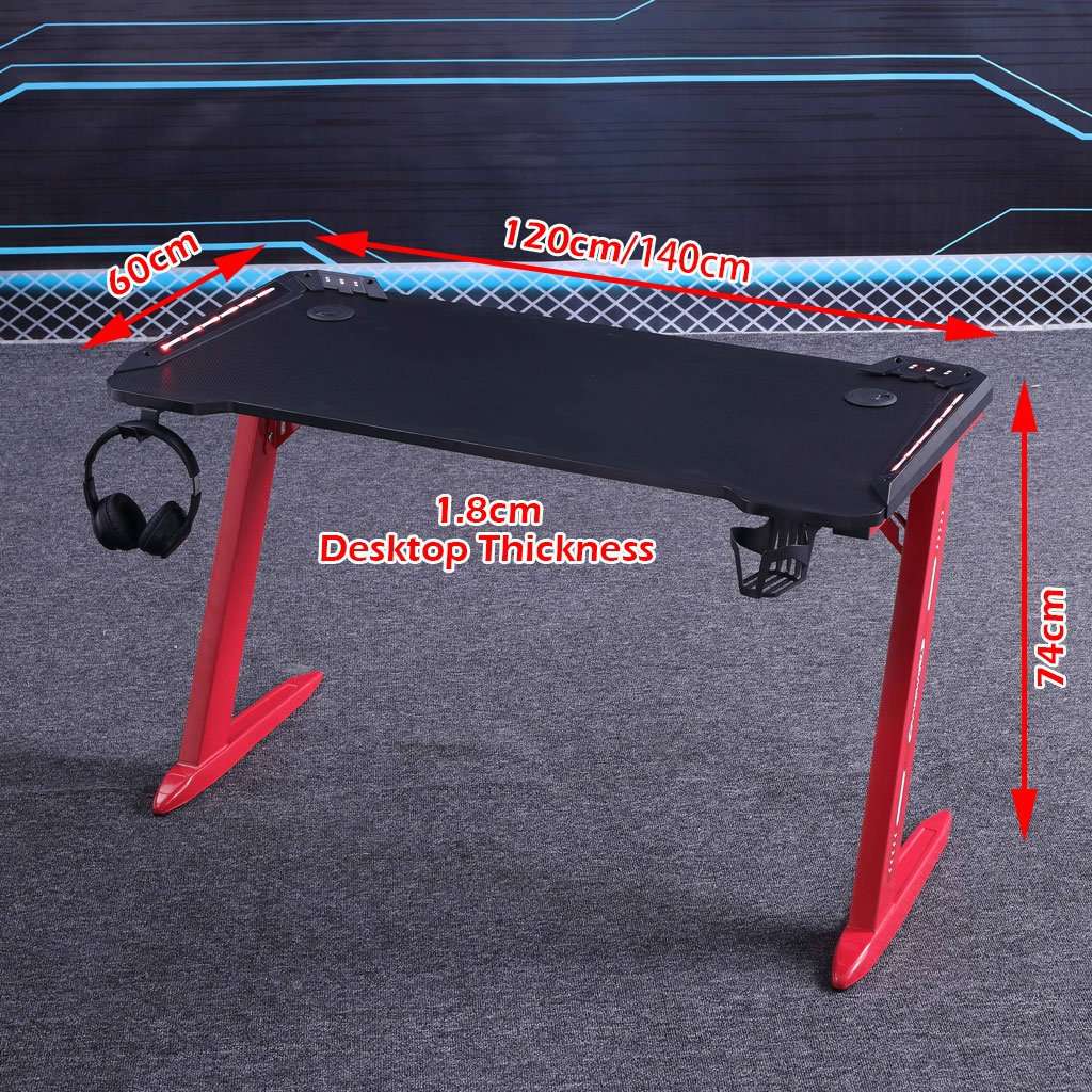 140cm RGB Gaming Desk with LED Lights - Carbon Fiber Z-Shaped Design for Home Office & PC Gaming - Perfect for Esports, Streaming & Workstations