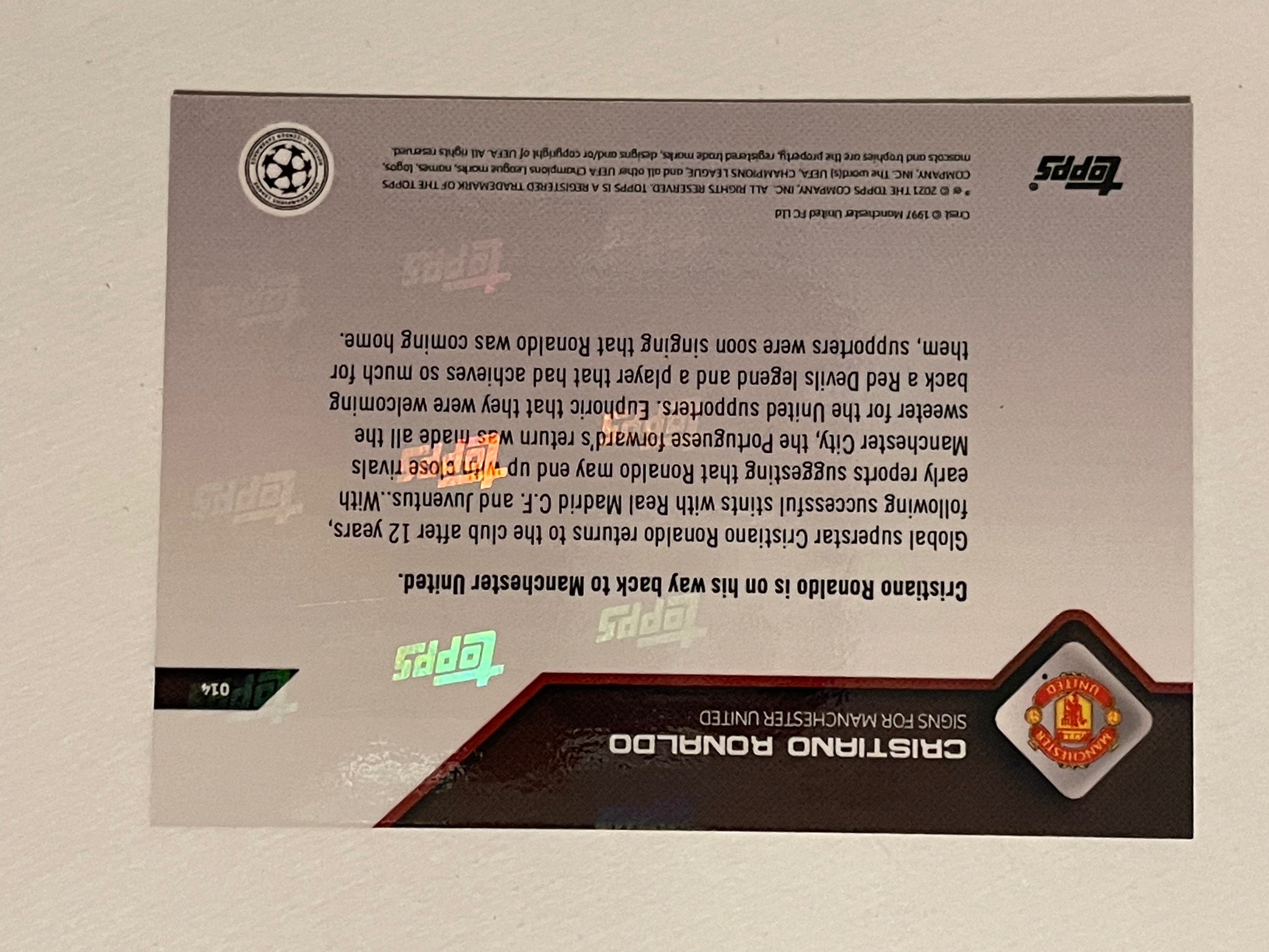 Rare Cristiano Ronaldo Topps Manchester United Soccer Trading Card - Perfect for Collectors, Fans & Sports Memorabilia Enthusiasts