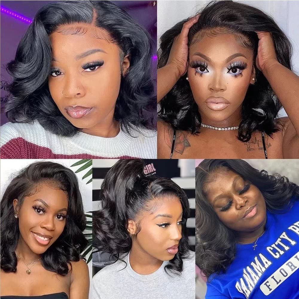 13x6 HD Transparent Lace Frontal Bob Wig - 8 Inch Short Loose Deep Wave Brazilian Remy Human Hair - Pre Plucked Natural Color for Women | Perfect for Daily Wear, Cosplay & Special Occasions