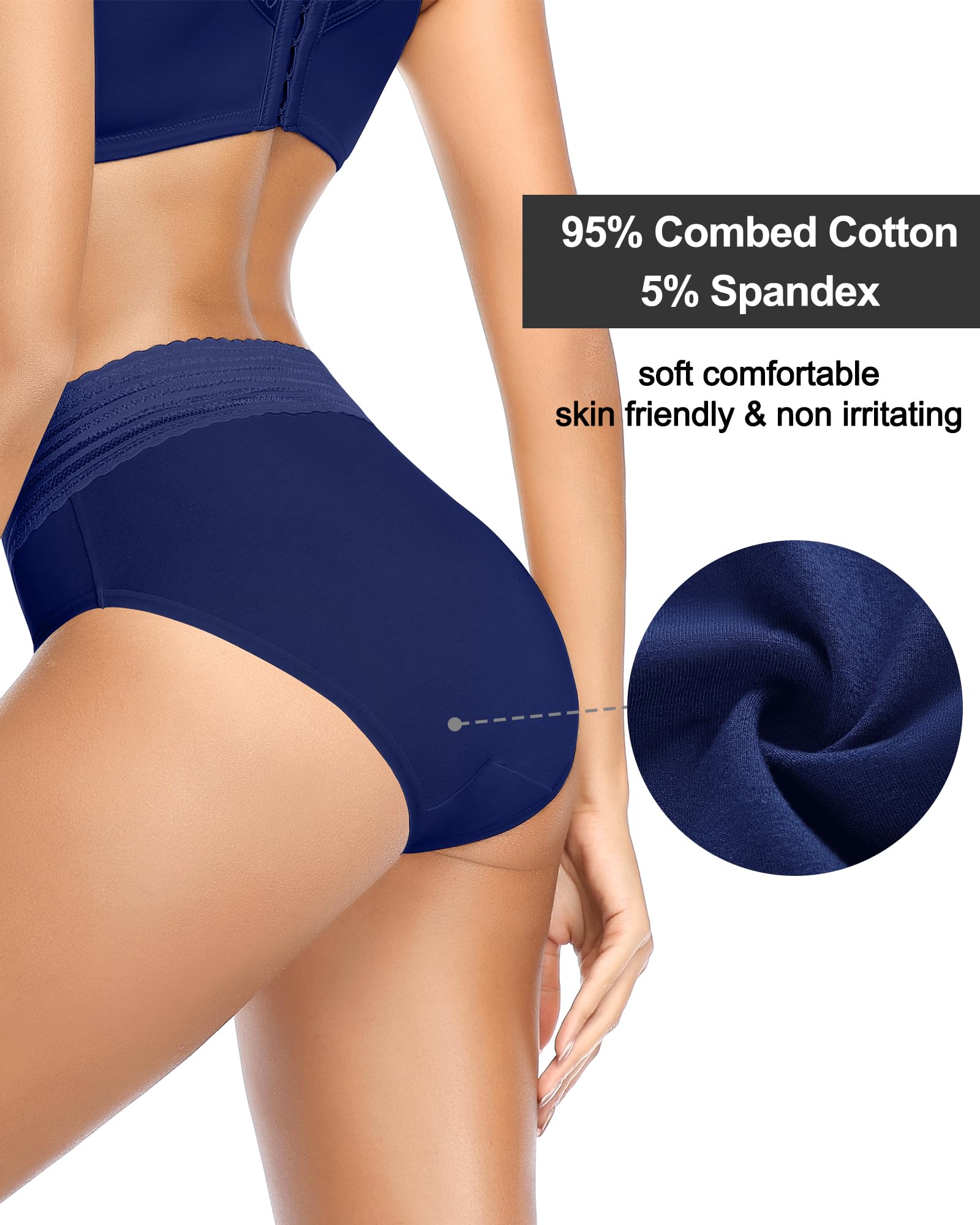 K-CHEONY Women's Cotton Underwear - Soft Lace Bikini Briefs, Comfortable Hipster Panties for Ladies | Perfect for Everyday Wear, Sleep & Lounge