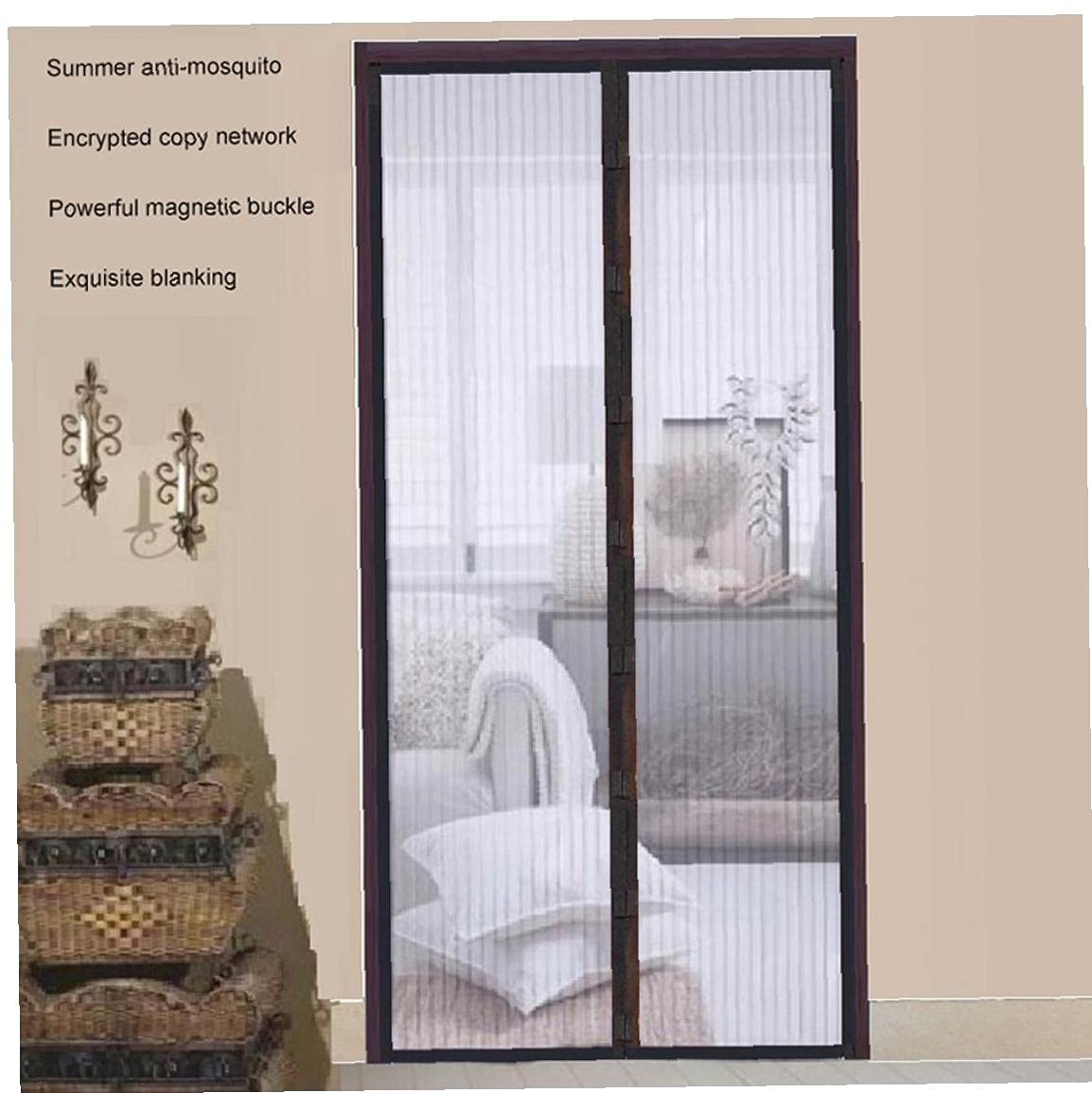 Black Magnetic Sliding Mosquito Net Door Curtain - 100x250cm, Balcony & Living Room Bug Screen with Strong Magnets for Easy Use - Keep Mosquitoes Out While Enjoying Fresh Air