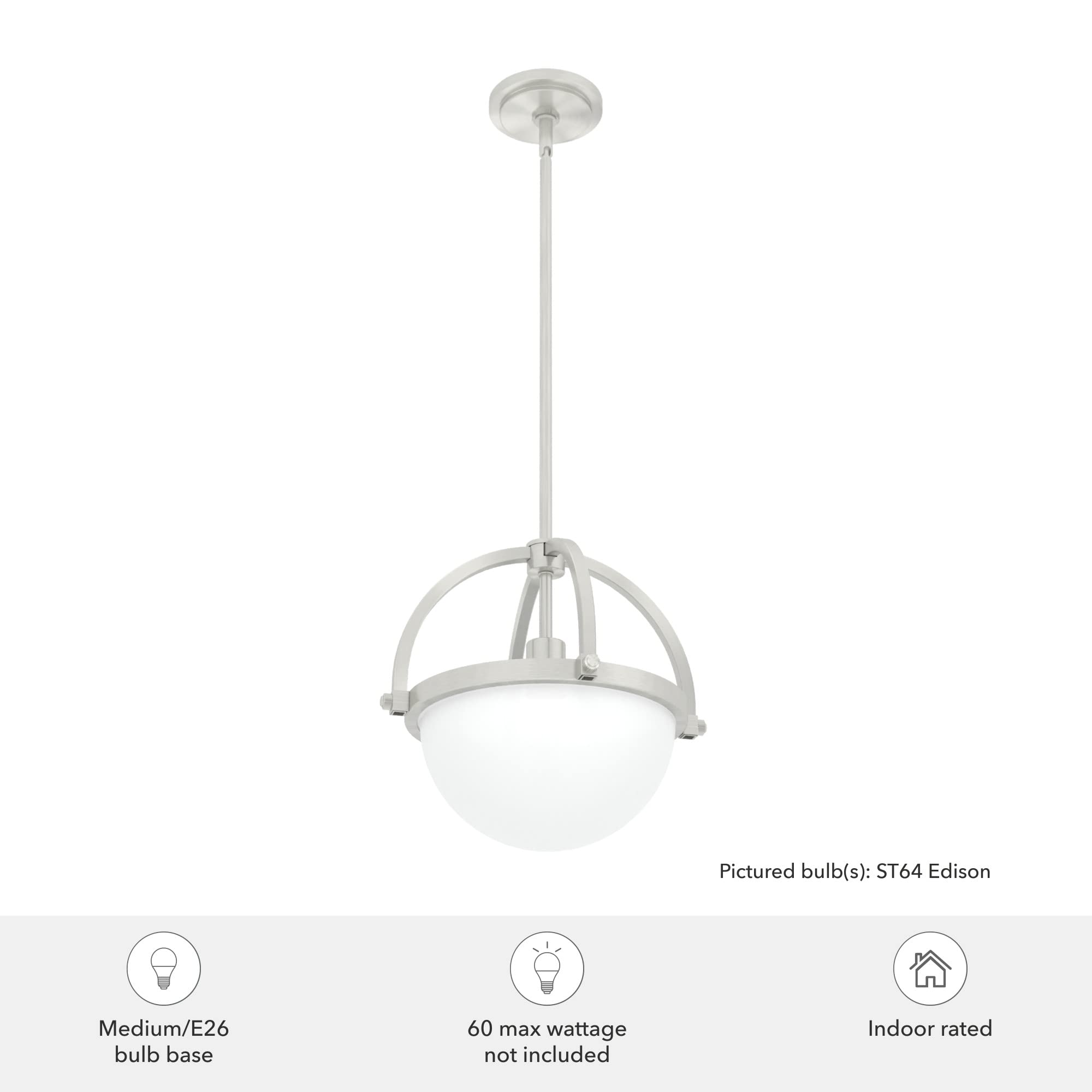 Hunter Fan Company 19233 Wedgefield Brushed Nickel Pendant Light - Modern Ceiling Lighting Fixture for Kitchen, Dining Room, and Bedroom