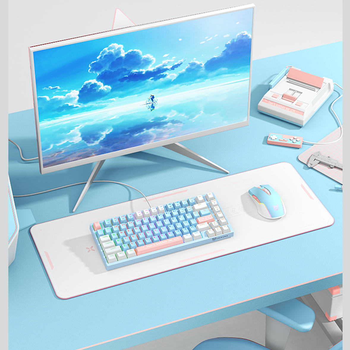 ONIKUMA G52 82-Key Wired Mechanical Gaming Keyboard with Blue Switches, RGB Rainbow Backlit, Compact USB Design for PC, Mac, Laptop - Perfect for Office Work, Gaming & Streaming