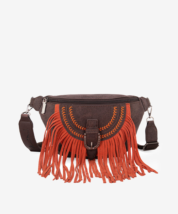 Montana West Fringe Crossbody Belt Bag for Women - Stylish Leather Waist Pack with Adjustable Strap, Perfect for Travel, Concerts & Outdoor Activities