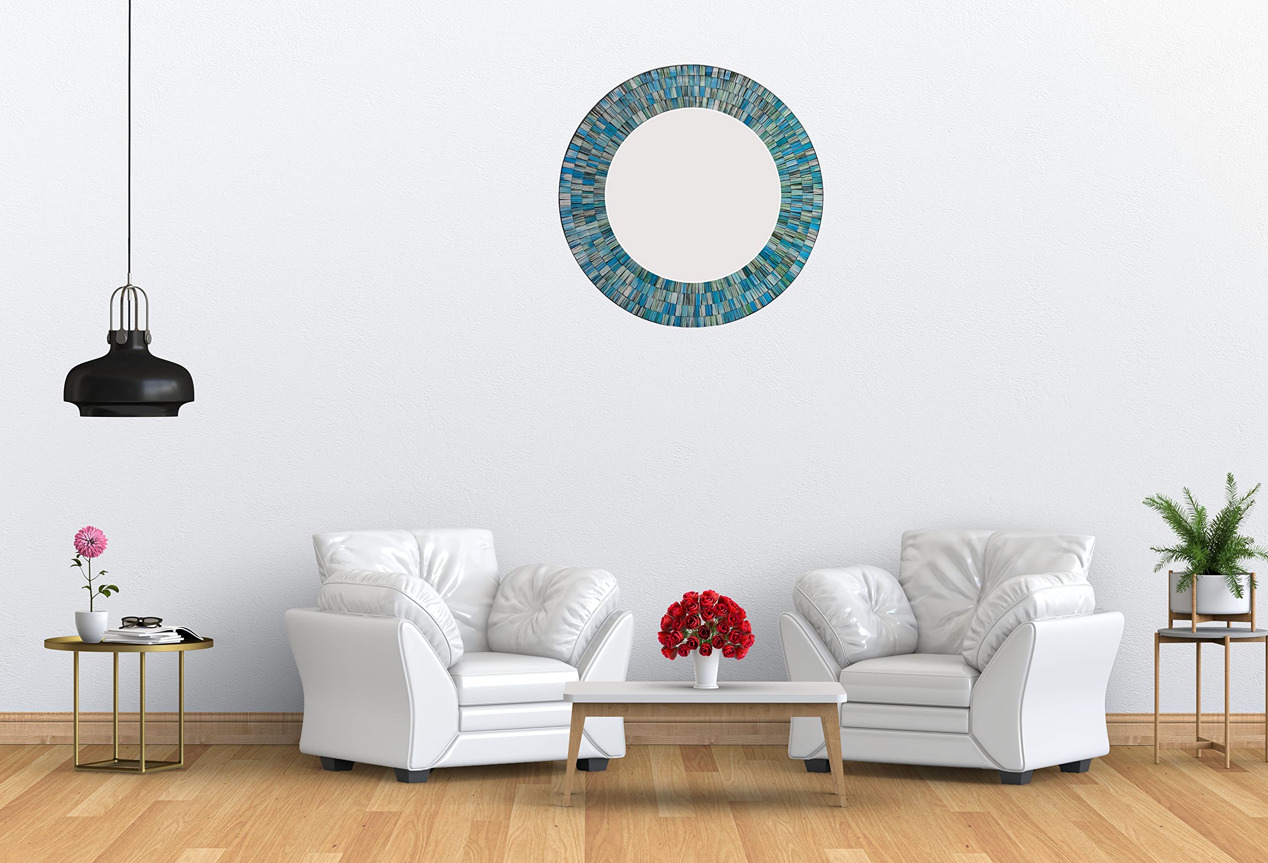 Handcrafted Turquoise Mosaic Wall Mirror - 24