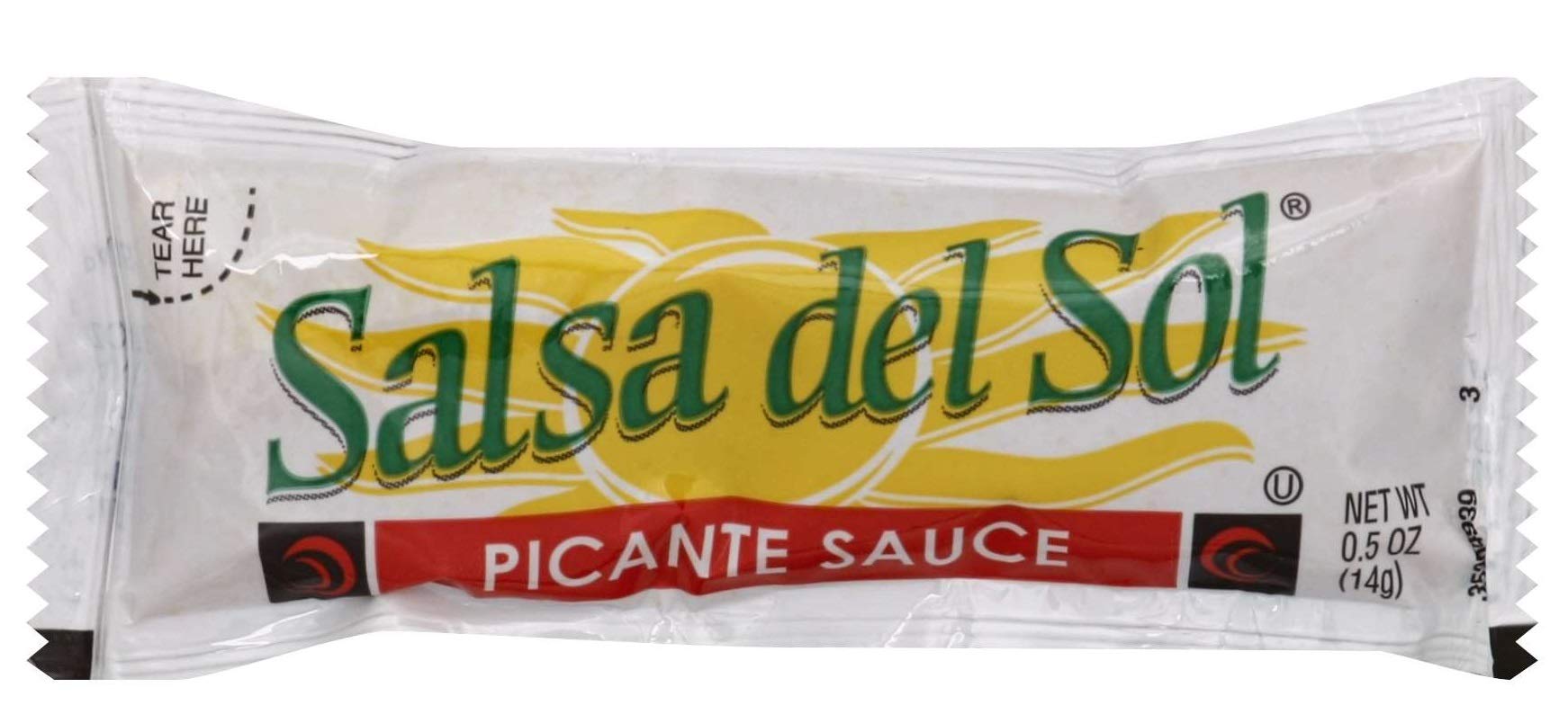 Spicy Salsa Del Sol Bundle - 50 Packets Picante Sauce & 50 Packets Jalapeno Hot Sauce (100 Packets Total) - Perfect for Tacos, Nachos & Mexican Food Lovers - Packed in Make Your Day Gift Box